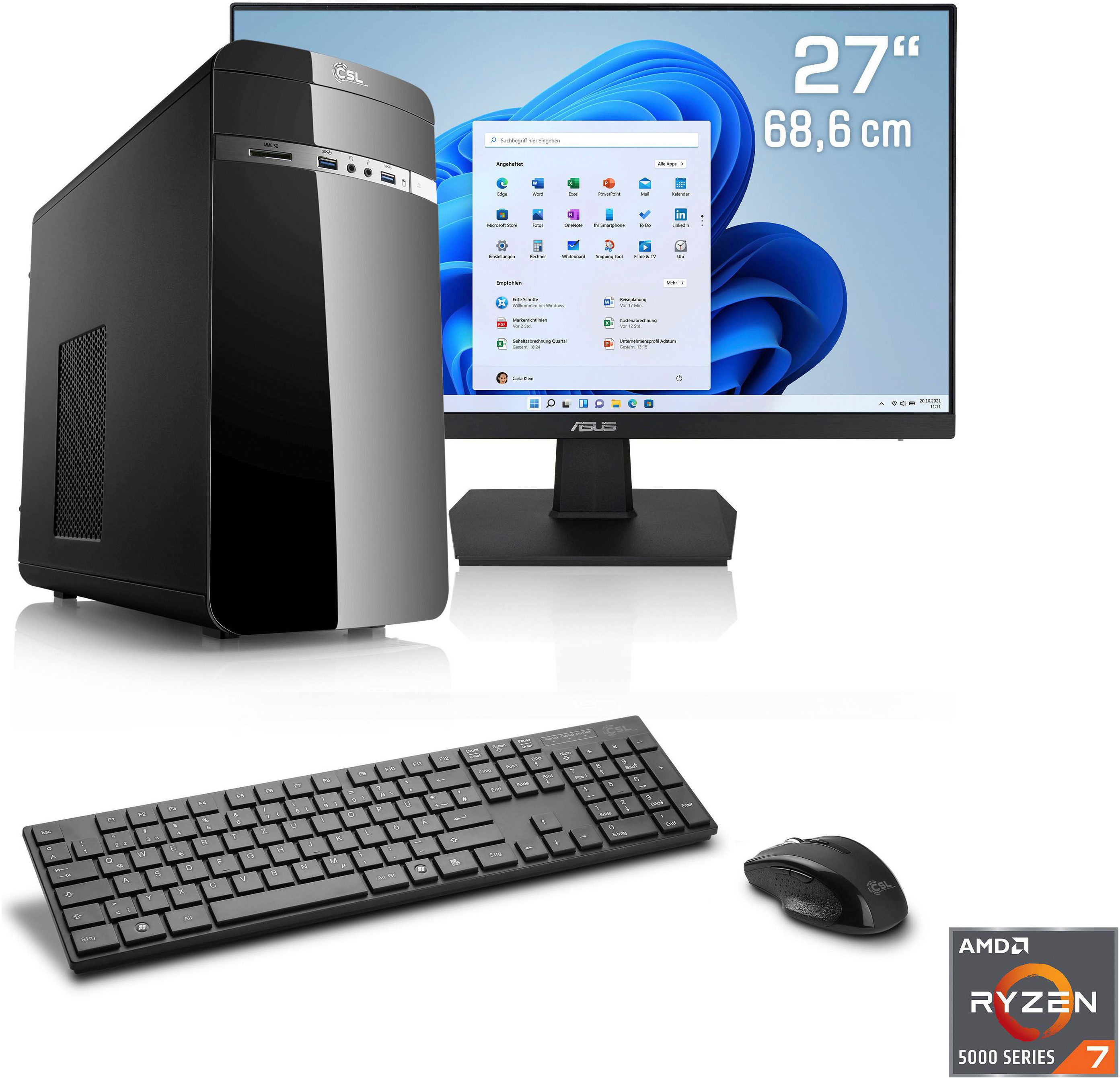 CSL Sprint V28519 Gaming-PC-Komplettsystem (27", AMD Ryzen 7 5700G, Radeon Graphics, 16 GB RAM, 1000 GB SSD)