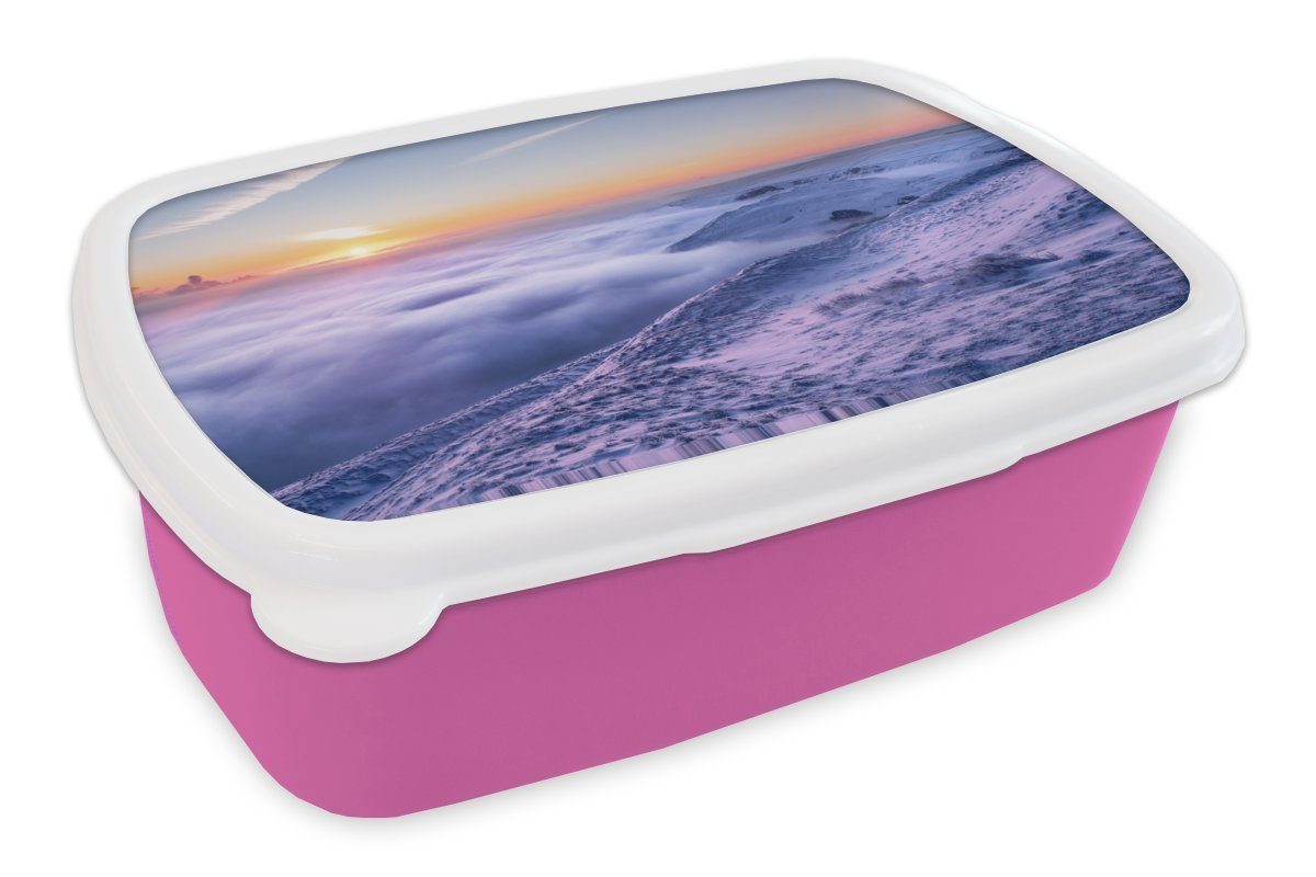MuchoWow Lunchbox Natur im Winter, Kunststoff, (2-tlg), Brotbox für Erwachsene, Brotdose Kinder, Snackbox, Mädchen, Kunststoff rosa
