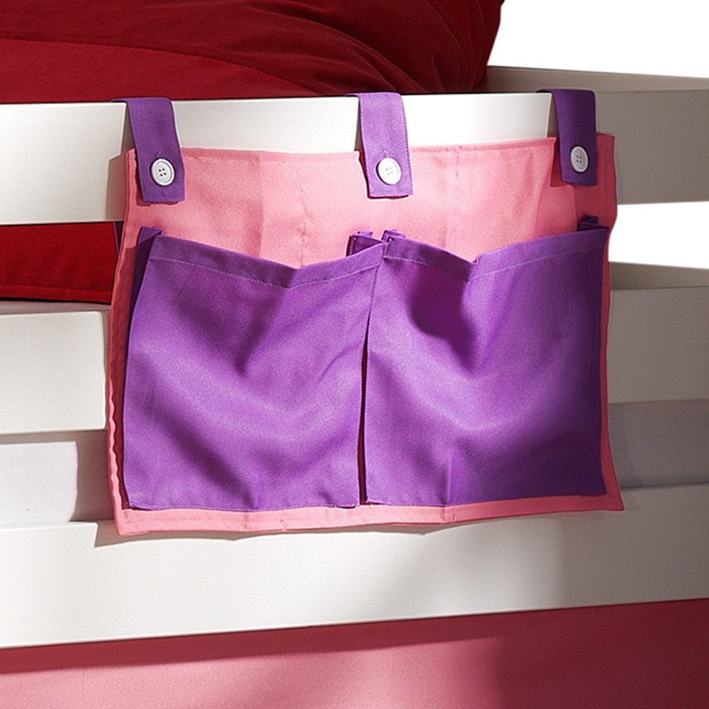 Lomadox Hochbett PINOO-12 Bella in Kiefer massiv weiß lackiert 210/114/106 cm