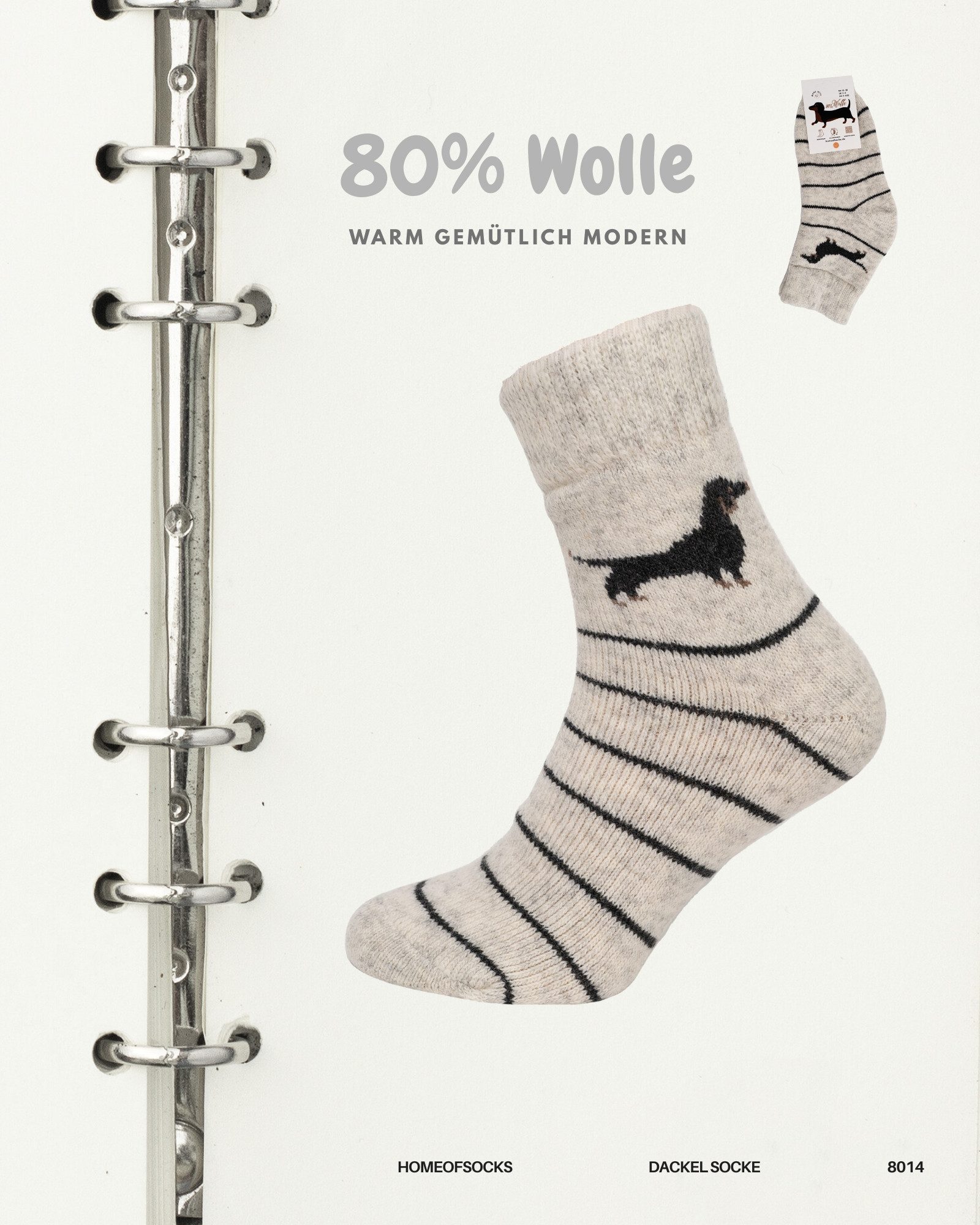 HomeOfSocks Socken Wollsocken Dackelmotiv, 80% Wolle, Komfortbund 80% naturbelassene Wolle, Angenehmer Bund, Kurze Socken – Bild 4 von 5
