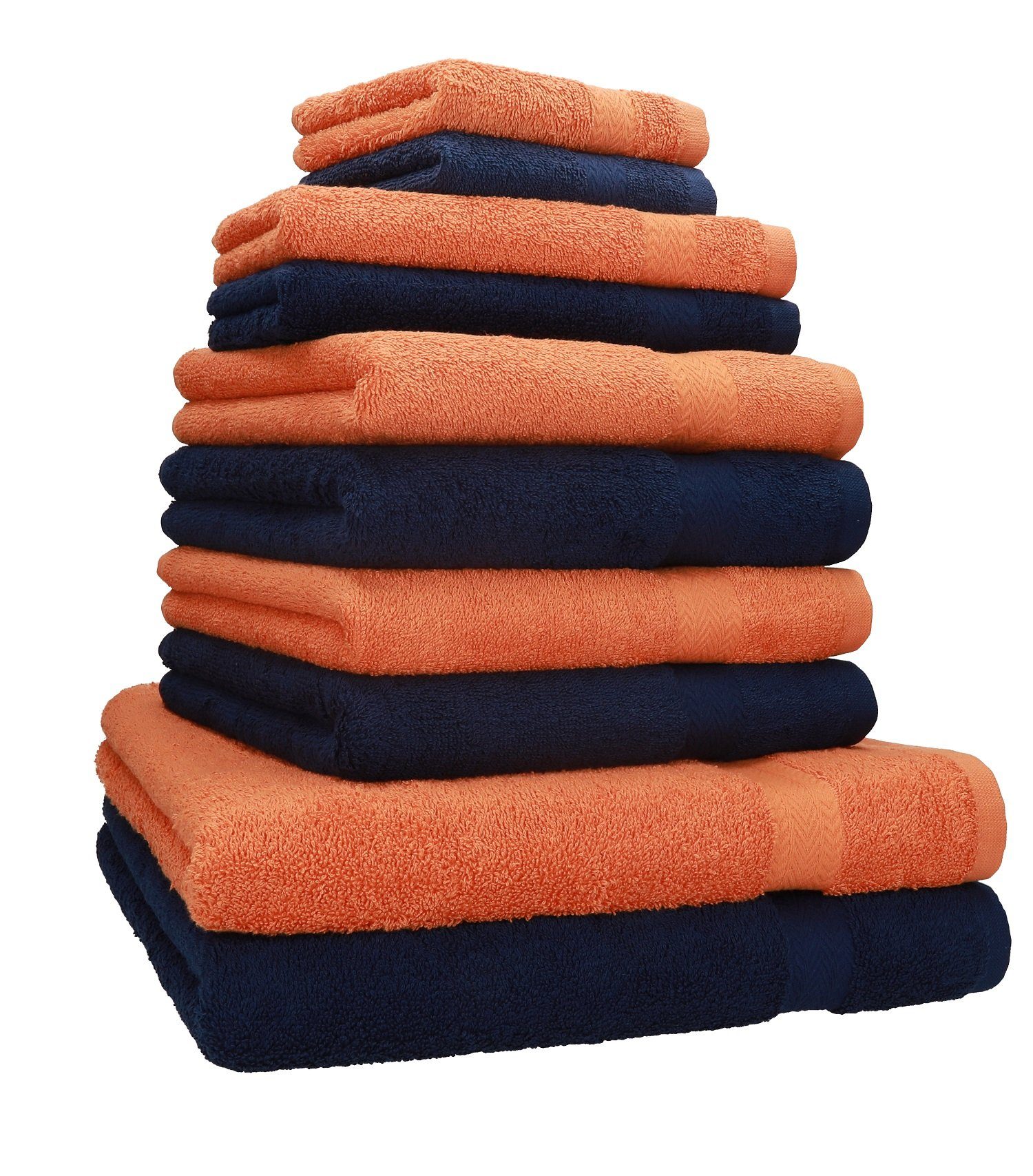 Betz Handtuch Set 10-TLG. Handtücher-Set Classic Farbe orange und dunkelblau, 100% Baumwolle | Handtuch-Sets