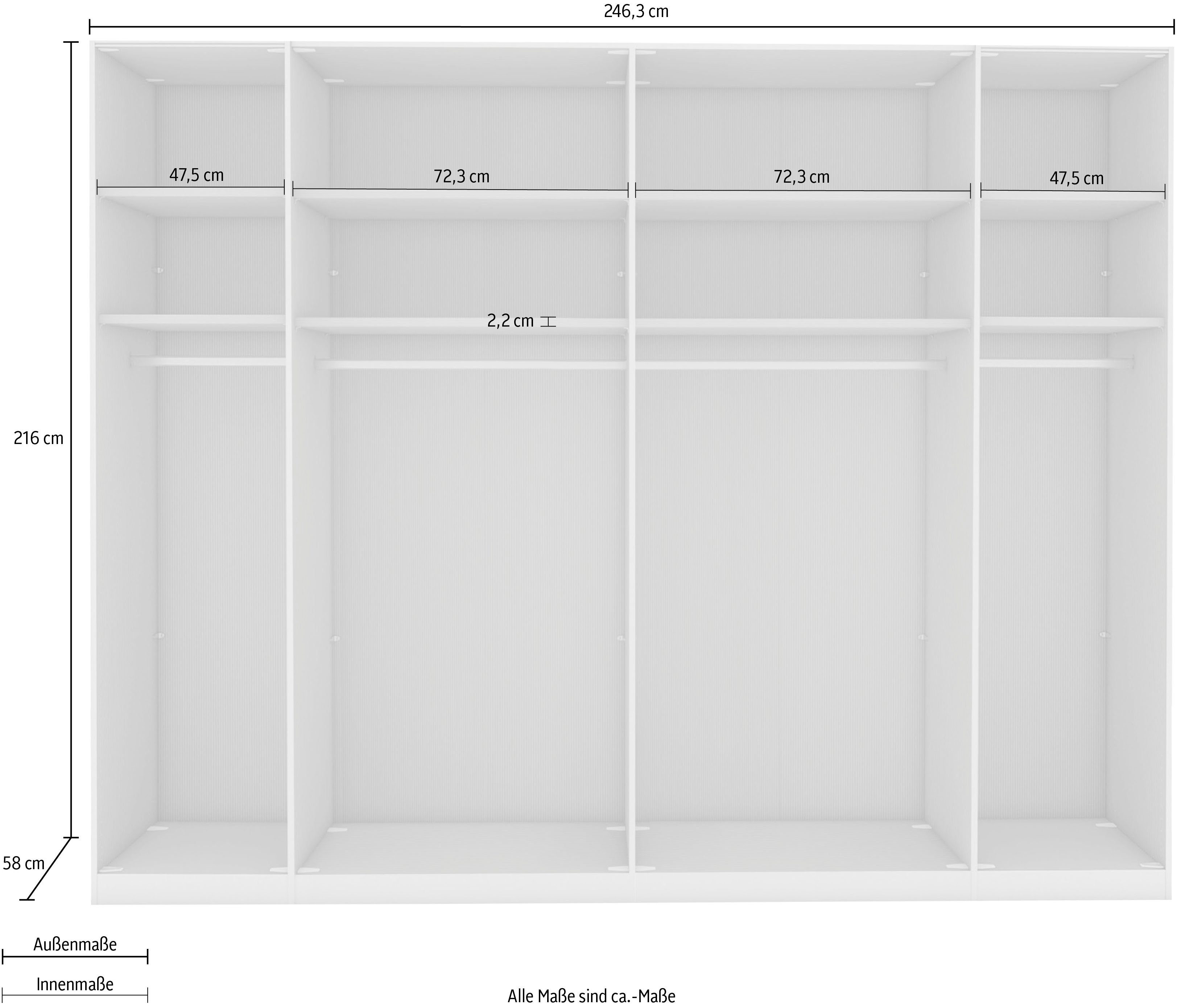 Dämpfung Weiß Glasfront hochwertige Bianco-Eiche-Nachbildung/Glas mit WIEMANN Drehtürenschrank Beschläge sowie inkl. Monaco