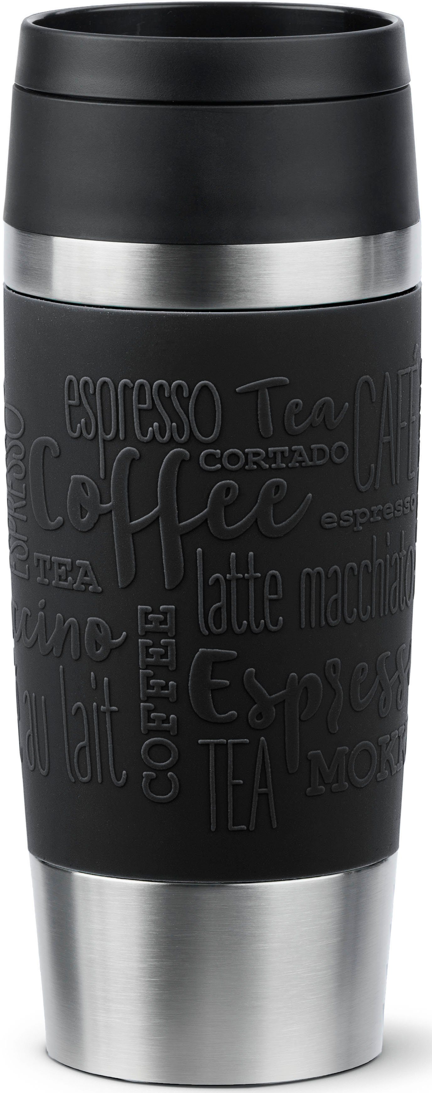 Emsa Thermobecher Travel Mug Classic, mit 360°-Trinköffnung, auslaufsicher, rutschfest, Edelstahl, Kunststoff, Silikon, 4h heiß, 8h kalt - 360 ml / 6h heiß, 12h kalt - 500 ml, 100% dicht