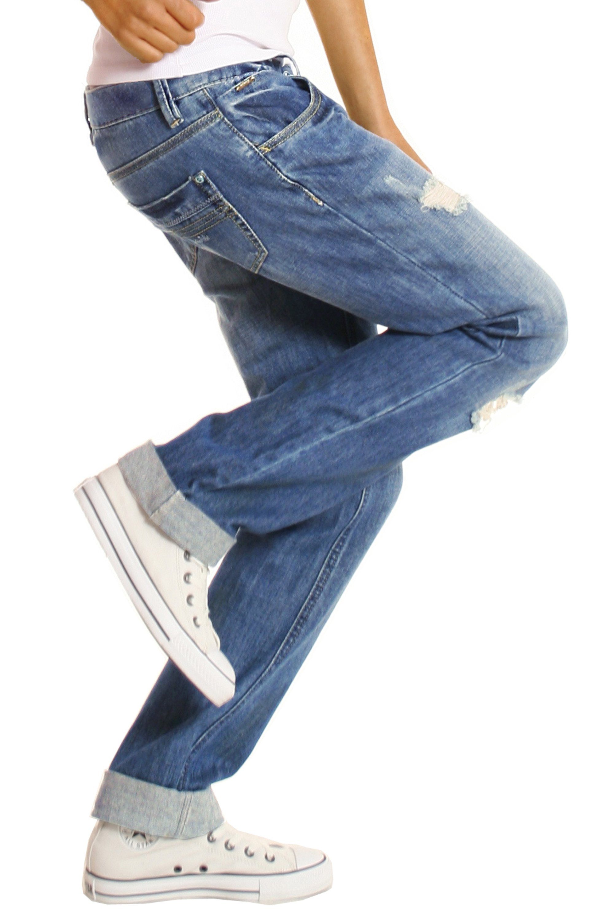 be styled Boyfriend-Jeans lockere Damen Hüftjeans Hosen destroyed relaxed Fit - j1z 5-pocket
