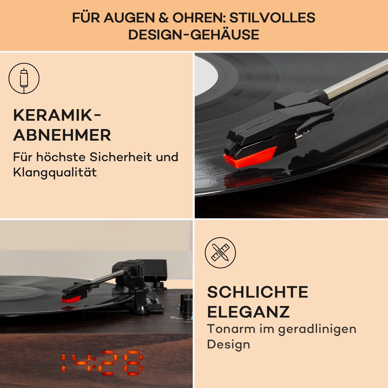 mit Auna (Riemenantrieb, Bluetooth, TT-Classic Chrono Vinyl Plattenspieler) Schallplattenspieler Lautsprecher Plattenspieler
