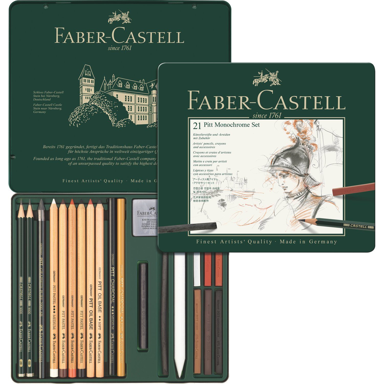 Faber-Castell PITT Etui, Künstlerstift MONOCHROME (21-tlg) medium Set 21-teiliges