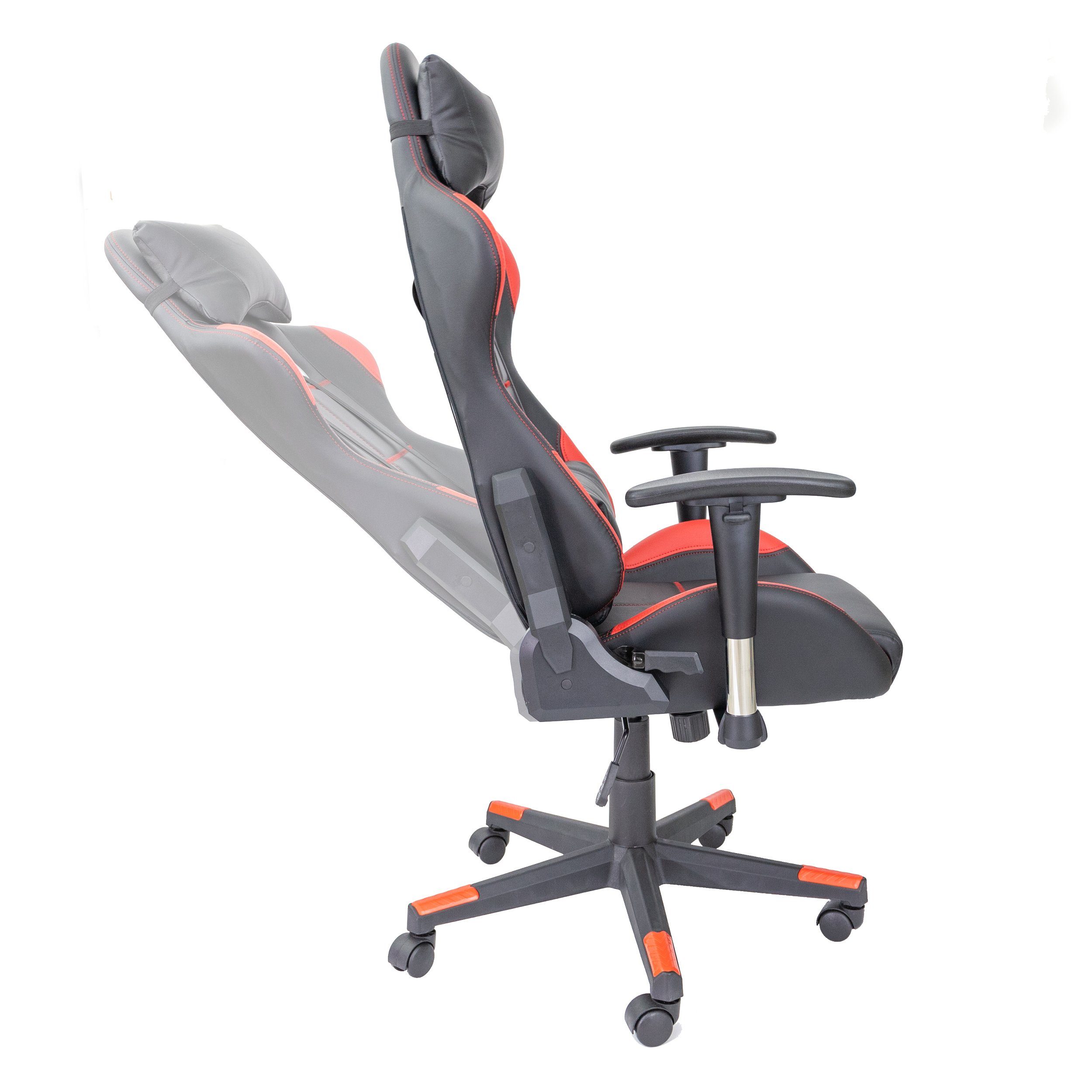 hochwertigem TPFLiving Drehstuhl kg XL Stuhl (aus Bürostuhl - Fire Rot bis 150 Kunstleder), Gaming-Stuhl Racing mit Belastbarkeit Zockerstuhl, Lendenkissen