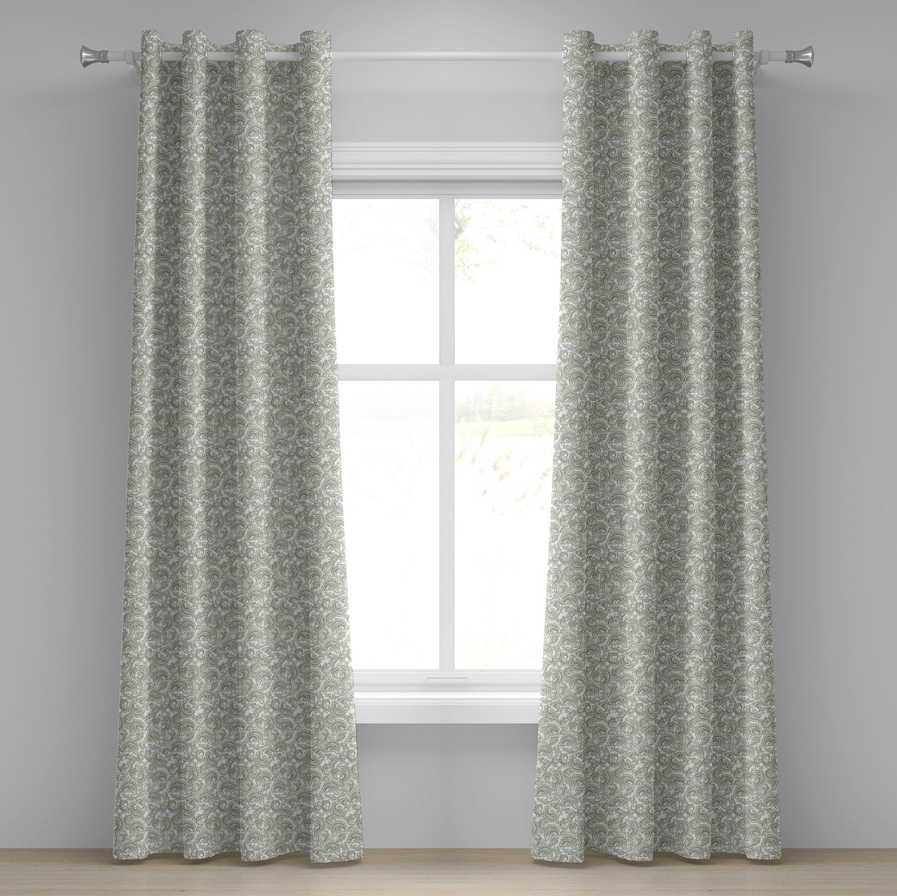 Gardine Dekorative 2-Panel-Fenstervorhänge für Schlafzimmer Wohnzimmer, Abakuhaus, Blumen Damast mit Ethnic