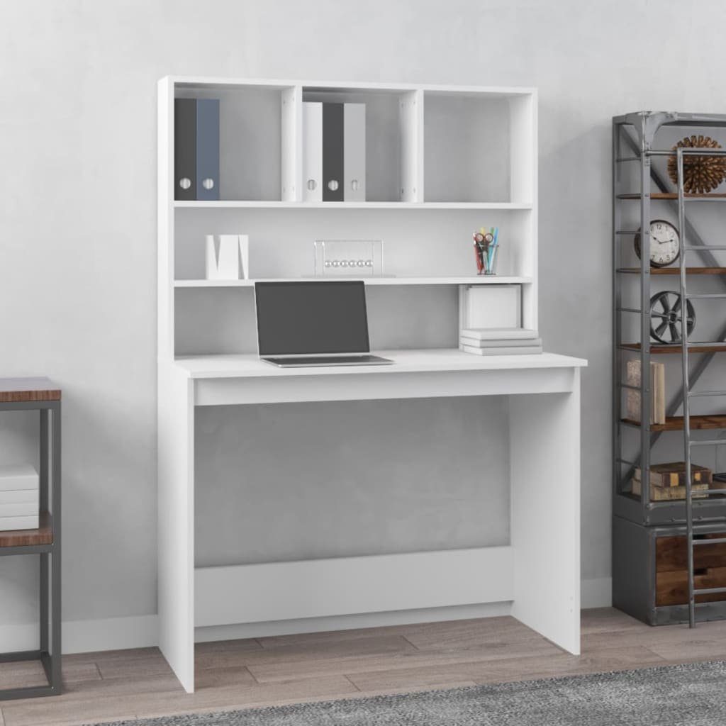 vidaXL Schreibtisch Schreibtisch mit Regal Weiß 102x45x148 cm Holzwerkstoff Weiß | Weiß