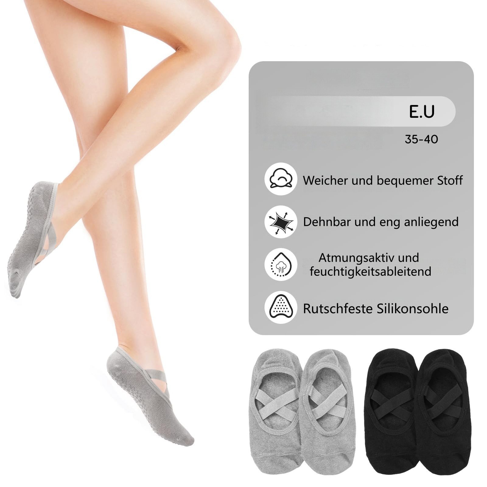 FOUORTUNATE-BEE Sportsocken Yogasocken Damen 35–39, 4 Paar Rutschfeste Socken für Yoga Anti-Rutsch Socken für Ballett Tanz Fitnessstudio & Zuhause