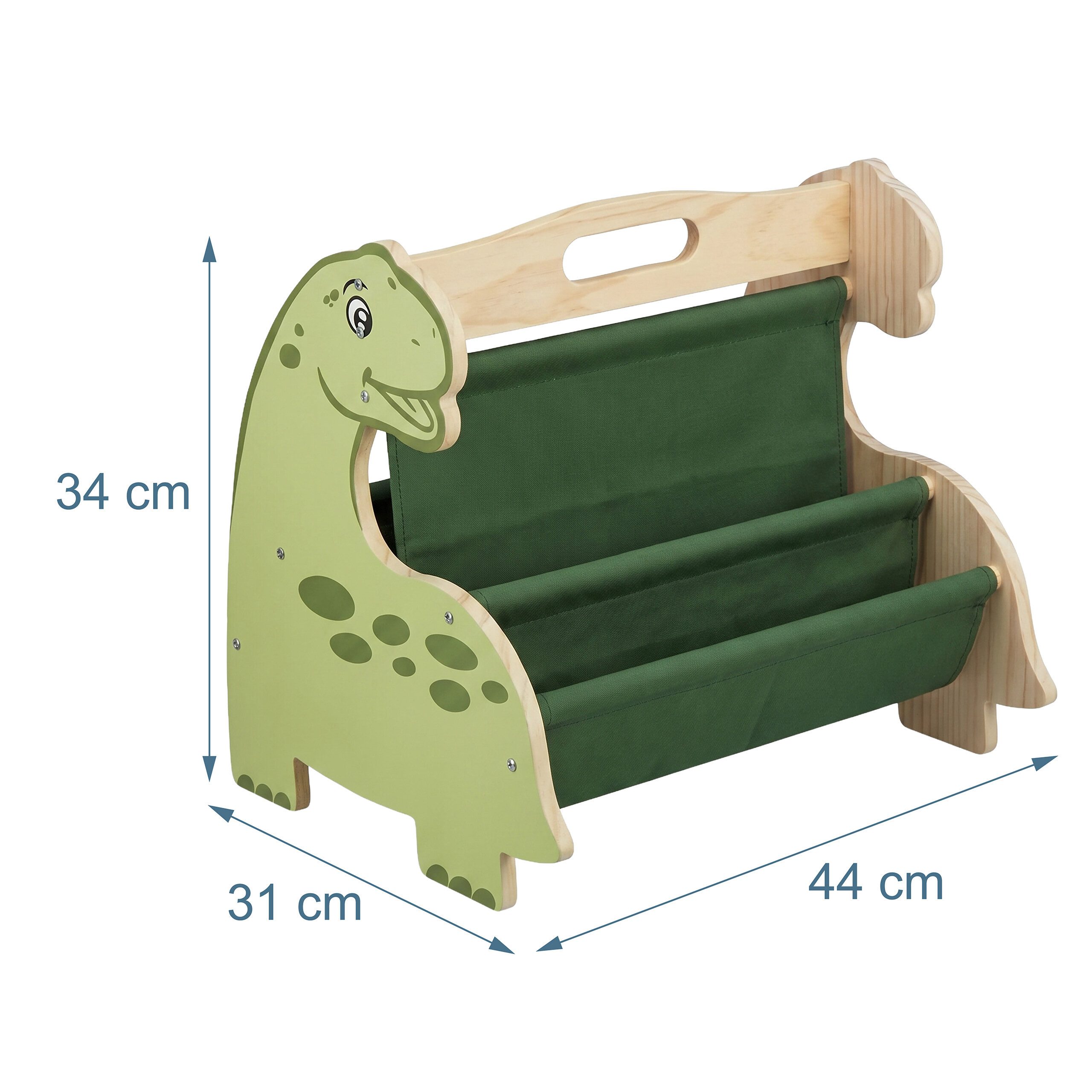 relaxdays Kinderregal Bücherregal Kinder 4 Stofffächer, Dino – Bild 4 von 5