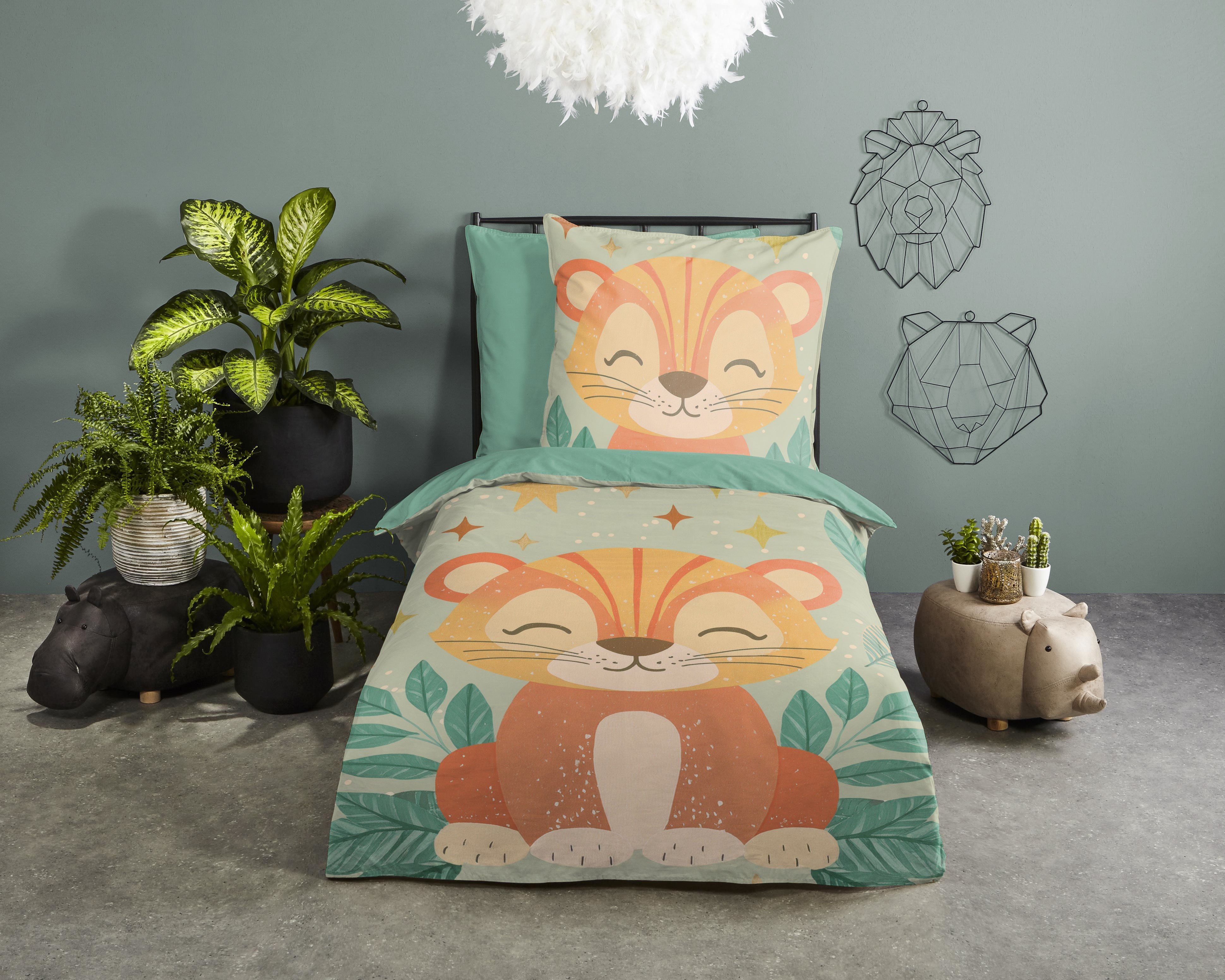 PURE luxury collection Kinderbettwäsche Thijn, Microfaser, 2 teilig, Mikrofaser, 135x200, 2 Teilig, Wendeoptik, Kind, Junge, Löwe