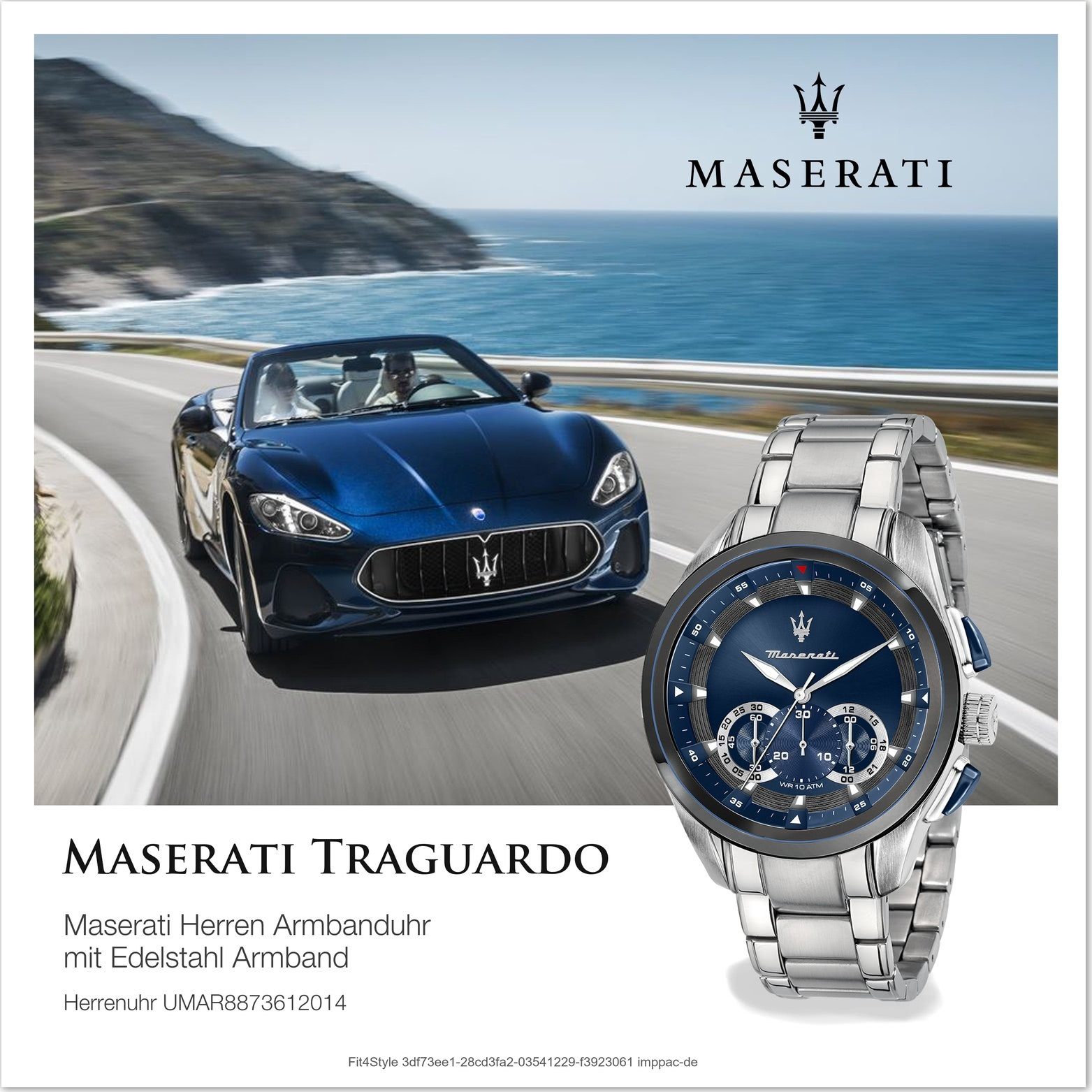 MASERATI Chronograph Maserati Edelstahluhr Chronograph, groß (ca. blau Edelstahlarmband, Gehäuse, Herrenuhr rundes 55x45mm)