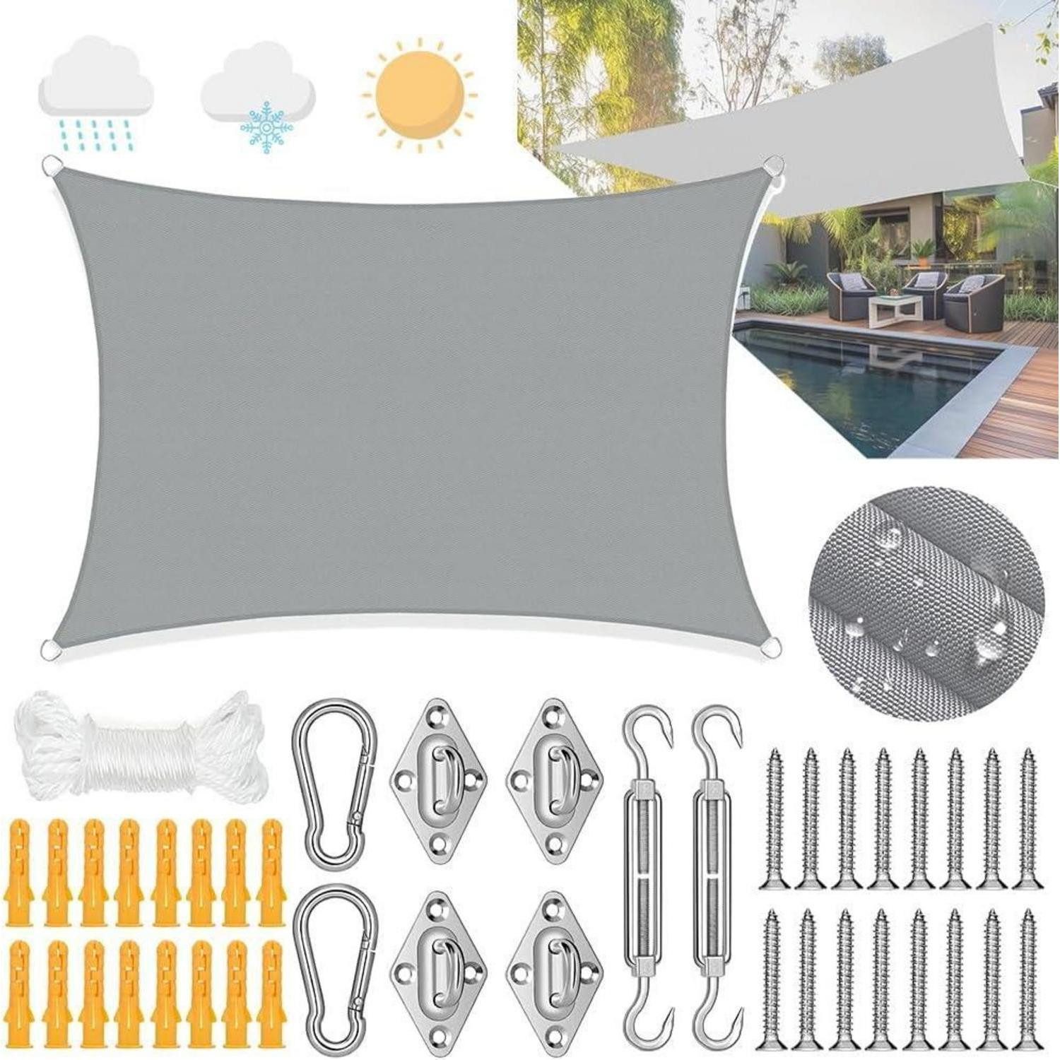 LuxusKollektion Sonnensegel Premium Sonnensegel 3x4m Rechteckig Wasserdicht UV-Schutz Segeltuch