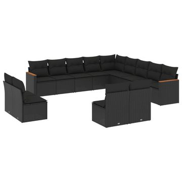 vidaXL Gartenlounge-Set 13-tlg. Garten-Sofagarnitur mit Kissen Schwarz Poly Rattan, (1-tlg)