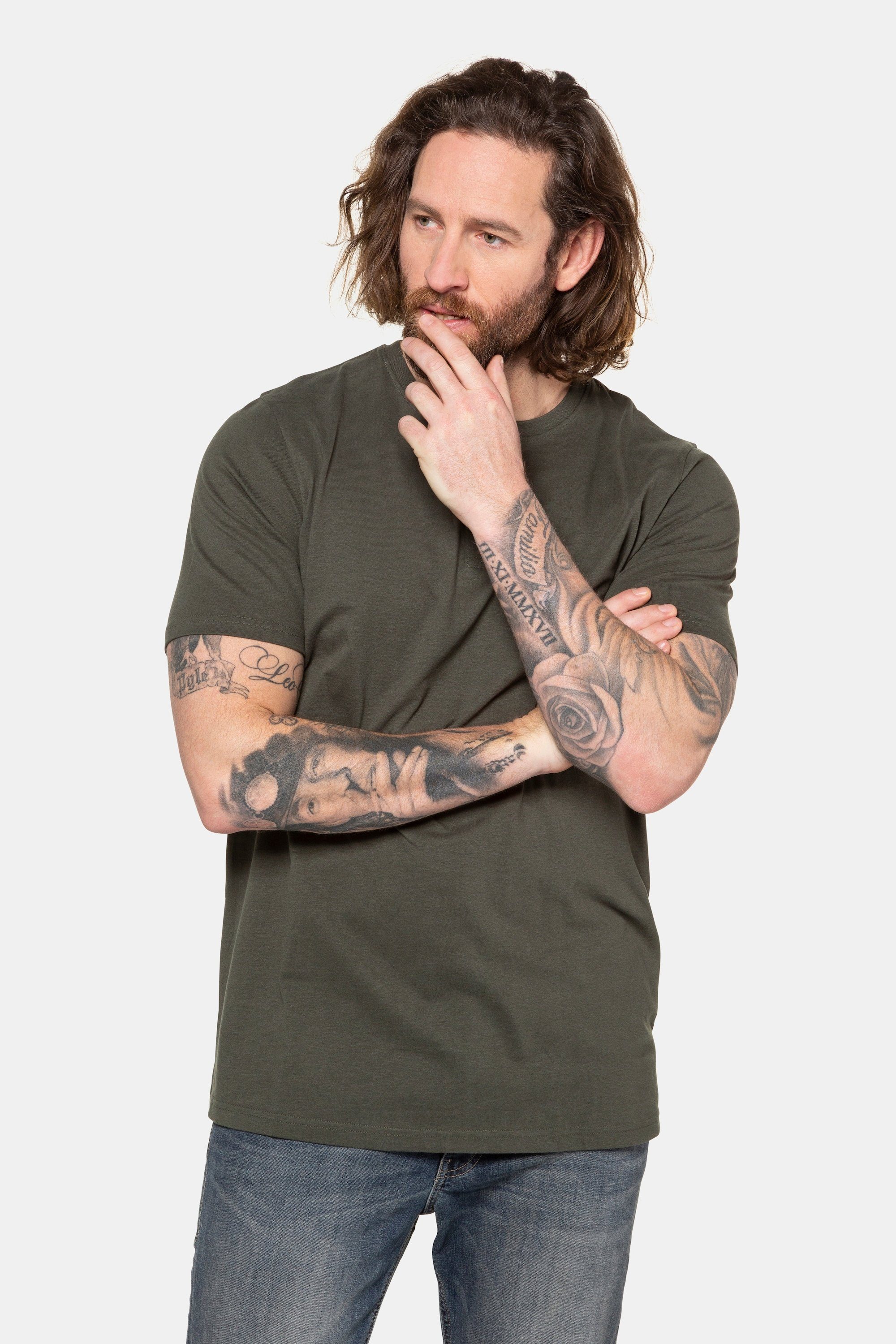 JP1880 T-Shirt Henley Basic Knopfleiste Halbarm