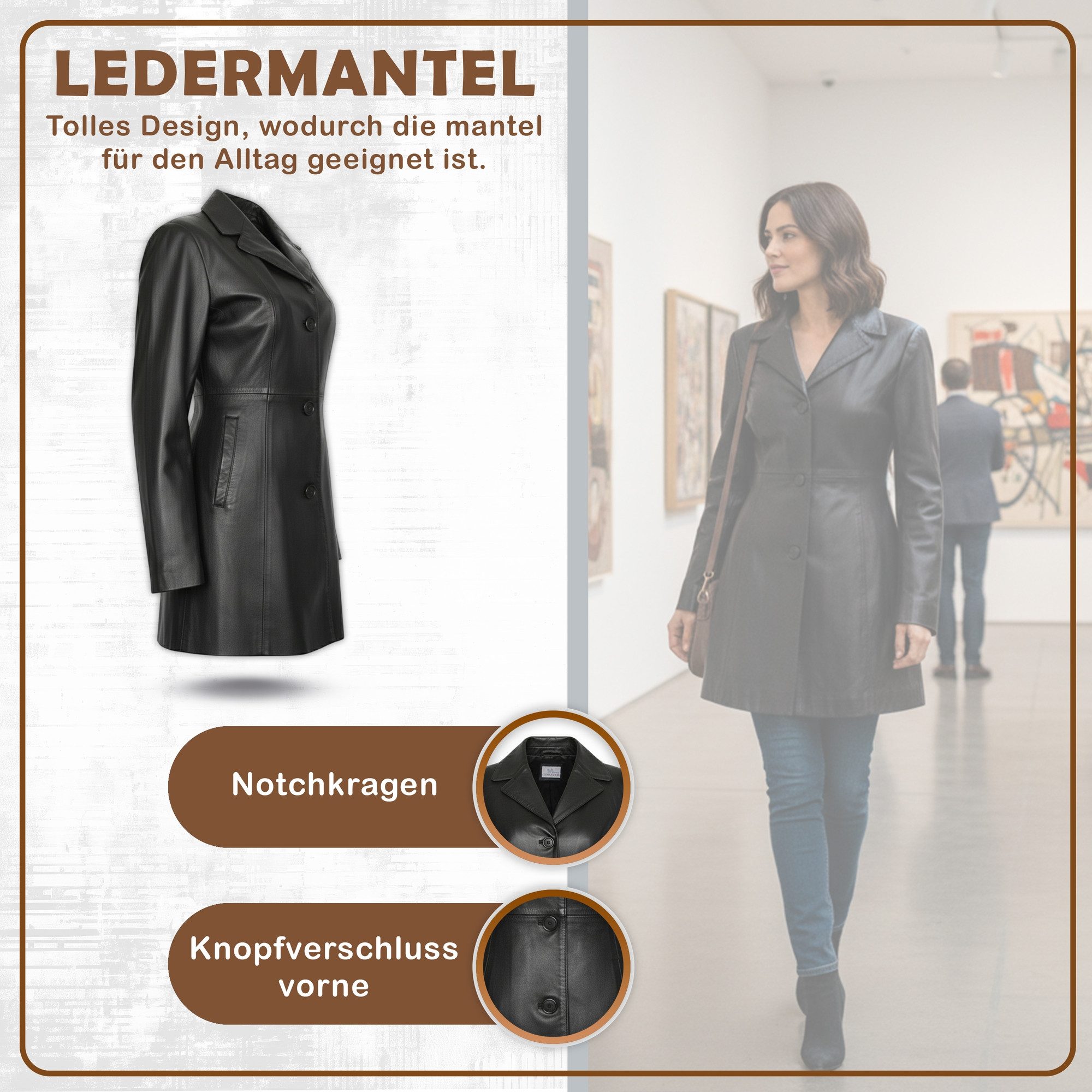German Wear Ledermantel Trend 418C Damen Ledermantel Jacke aus Lamm Nappa Leder Schwarz – Bild 4 von 5