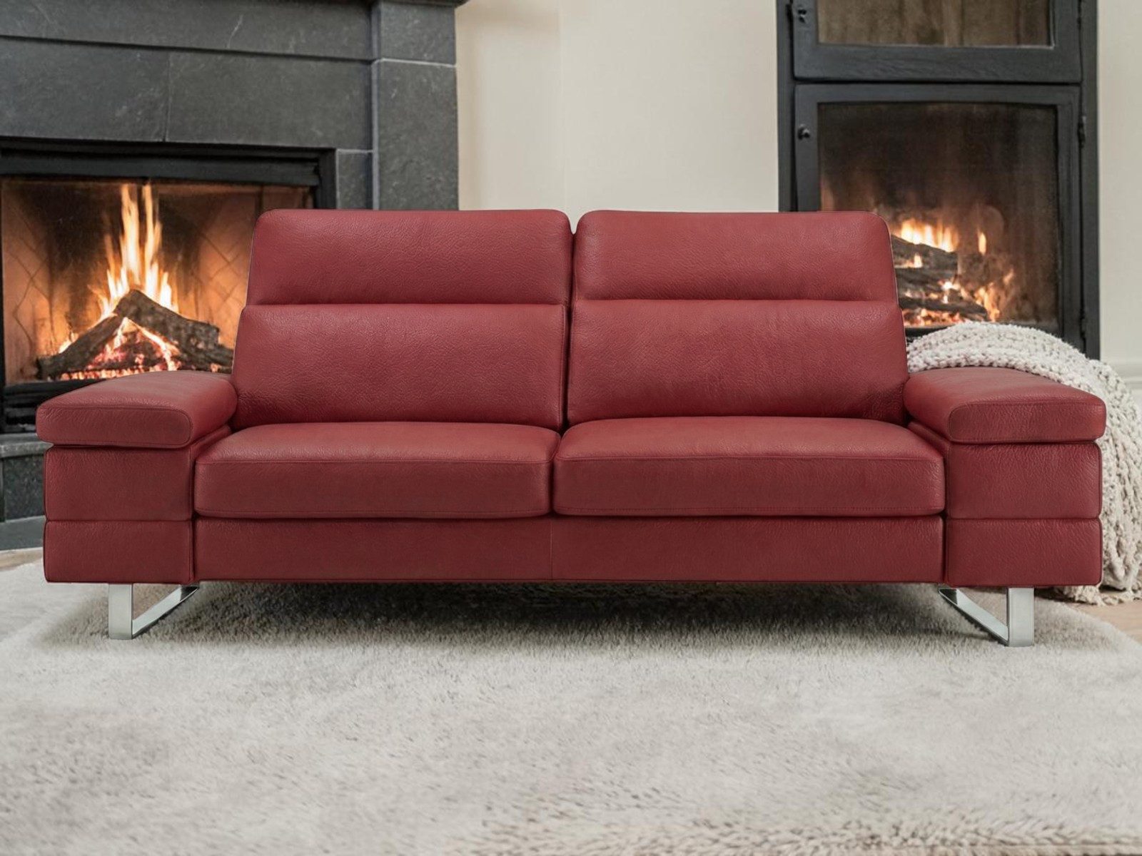 Villa Möbel Sofa Virage, 2-Sitzer 1 Teile, Echtleder-Sofa mit Kopfteilverstellung fürs Wohnzimmer