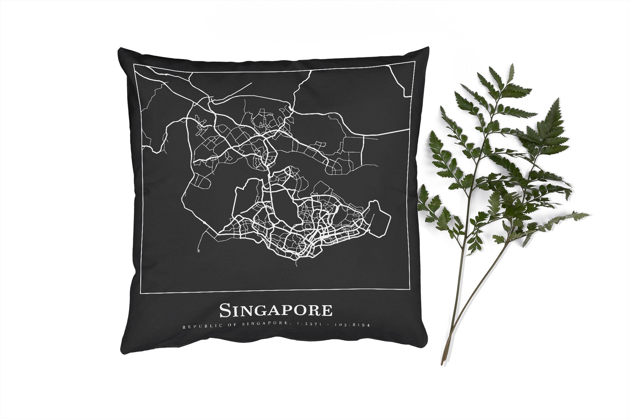 MuchoWow Dekokissen Singapur - Karte - Stadtplan, Zierkissen mit Füllung für Wohzimmer, Schlafzimmer, Deko, Sofakissen