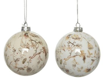 Decoris season decorations Weihnachtsbaumkugel, Weihnachtskugeln Kunststoff 8cm Natur Motive 12er Set - Karamel / Weiß