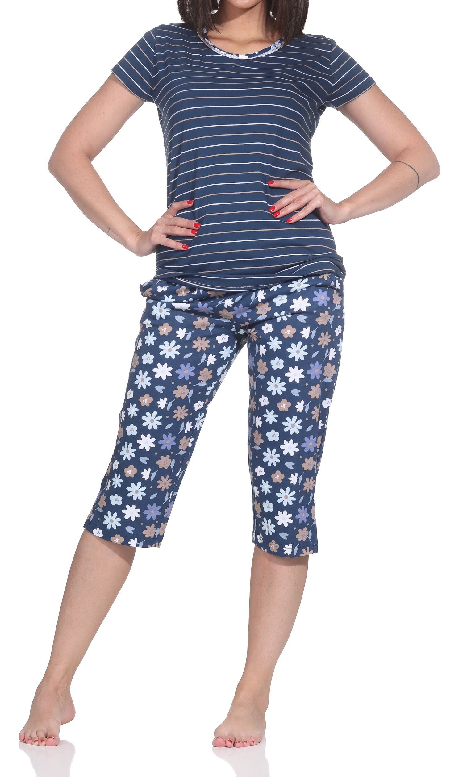 Normann Pyjama Normann Damen Capri kurzarm Schlafanzug –auch in Übergrößen verfügbar