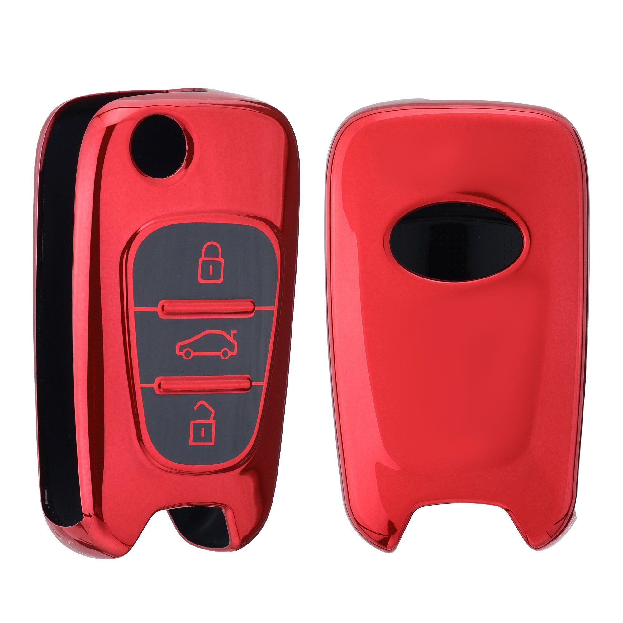 Hyundai, Case Autoschlüssel Hochglanz Rot Silikon Cover Schlüssel für Schlüsselhülle kwmobile Schlüsseltasche Hülle