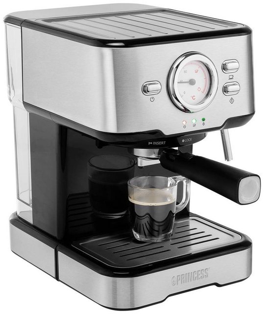 PRINCESS Kaffeepadmaschine Princess 249415 Kapselmaschine Silber, Schwarz mit Milchaufschäumdüse