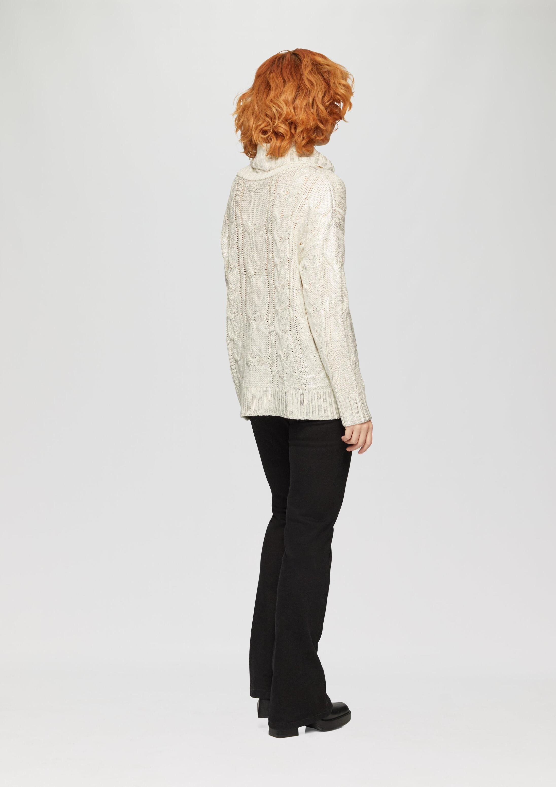 QS Longpullover Strickpullover Oversize Pullover mit Zopfmuster und All-over-Print
