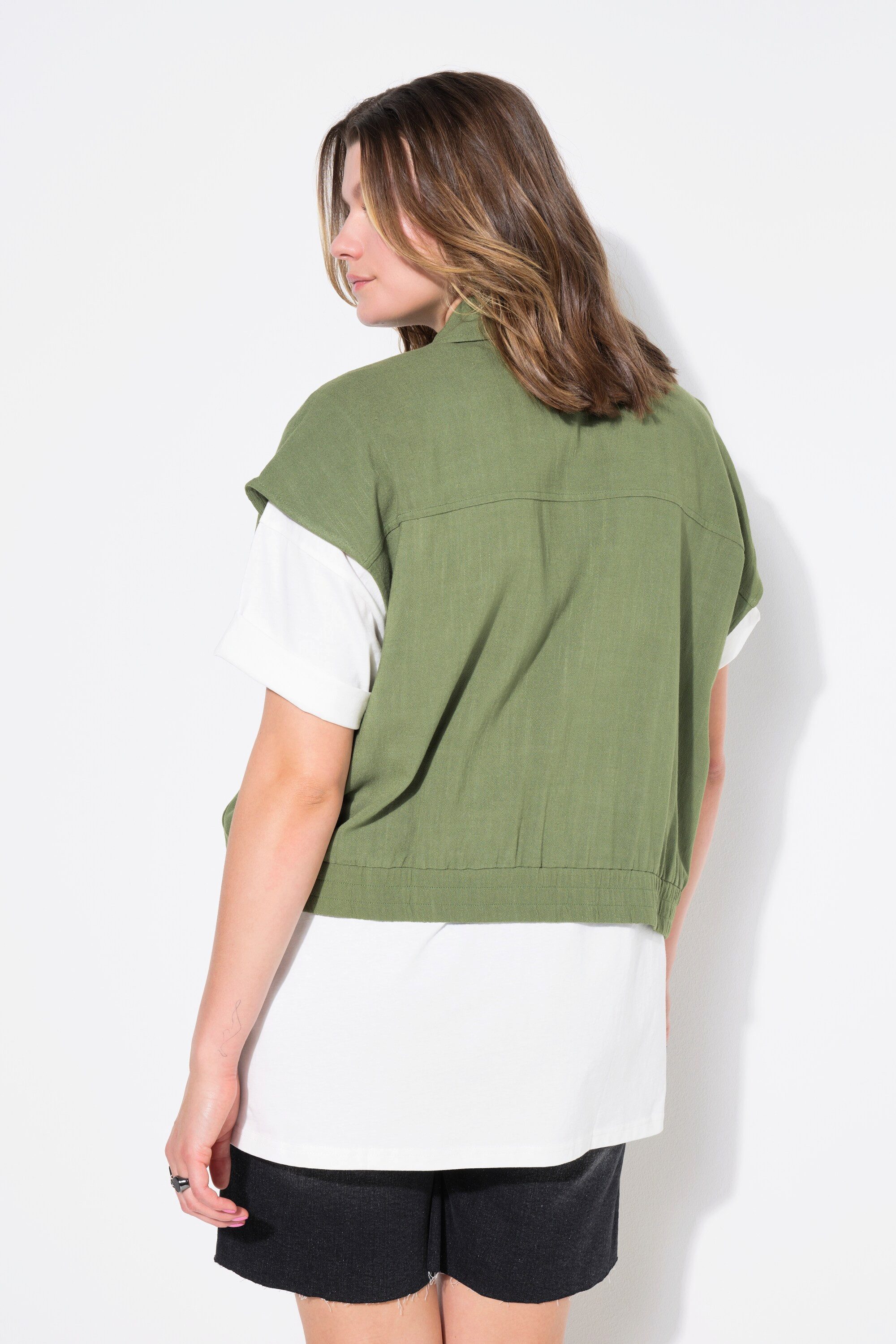 Studio Untold Steppweste Leinenmix-Weste oversized Zipper 4 Taschen