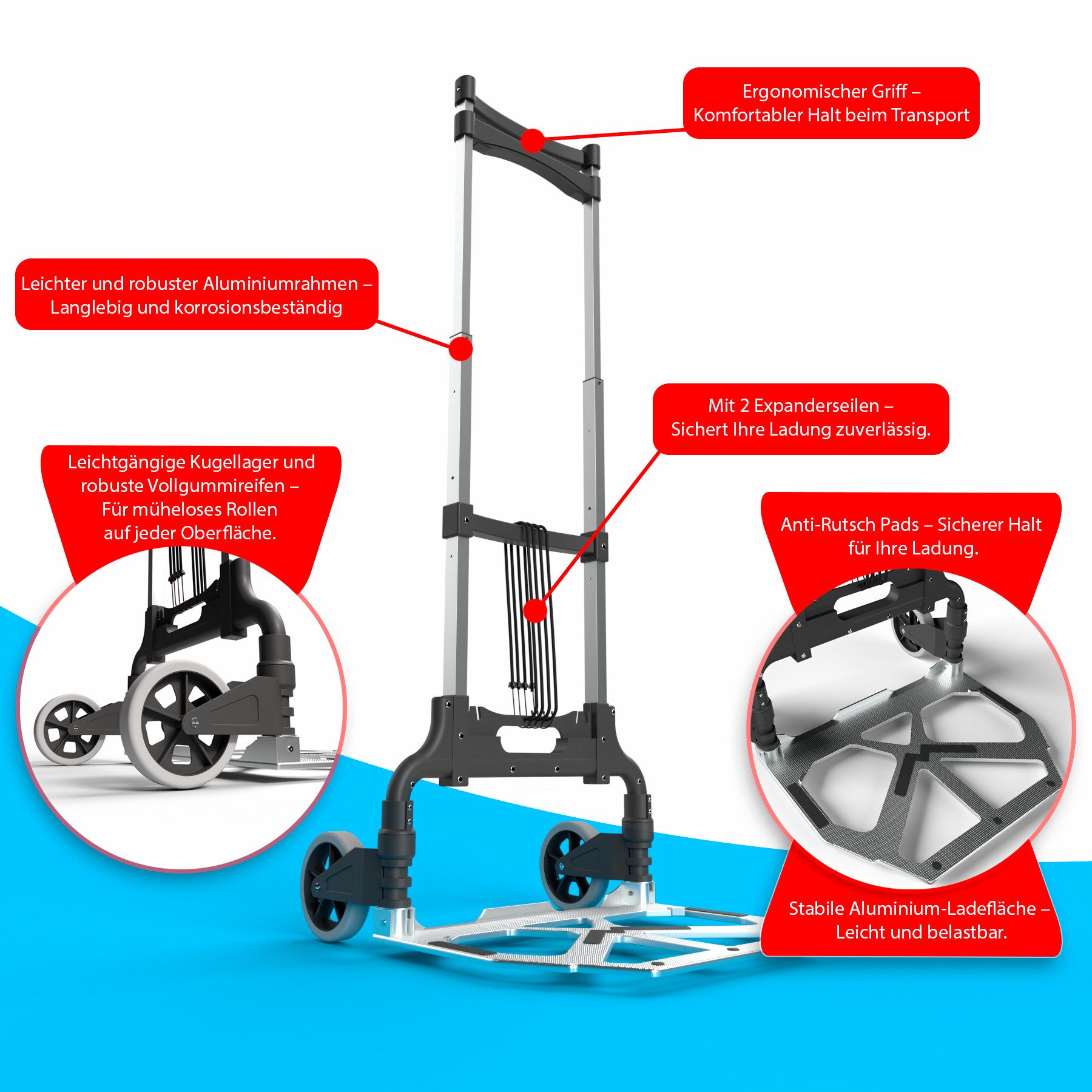 BigDean Transportkarren Aluminium ProfiSackkare klappbar belastbar bis 70kg stabil und leicht, (Packung, 1-St., Sackkarre), Klappbar, Leicht, Platzsparen, Stabil, 70kg Belastbar, Ergonomisch