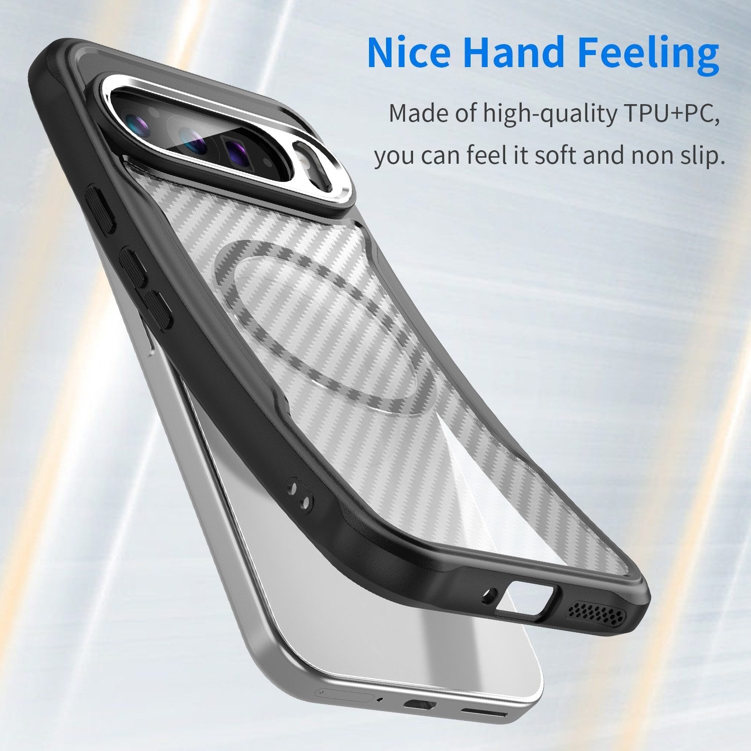 Wigento Handyhülle Für Google Pixel 9 Pro XL Design Carbon MagSafe Translucent Case Hülle, Kohlefasertextur MagSafe Schutzhülle