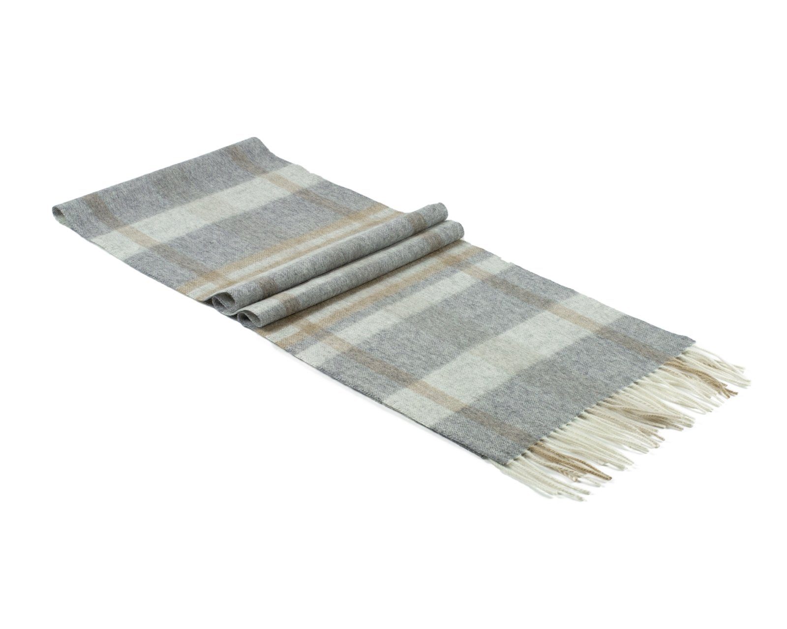 MayTree 100% x Unisex, Beige, Kaschmirschal 30cm, (Stück, mit Fransen, 1-St), Kaschmir Grau Tartan 180