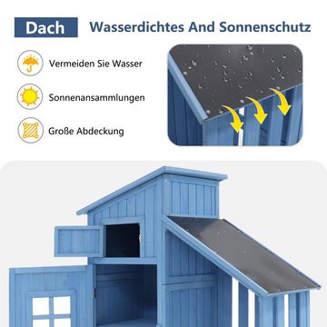 WISHDOR Geräteschrank Geräteschuppen Werkzeugschrank Outdoor-Schrank (Geräteschuppen (124*53*174cm blau) mit 2 Ablagen) Gartenbox mit pvc dach, Stable Holzkonseruktion