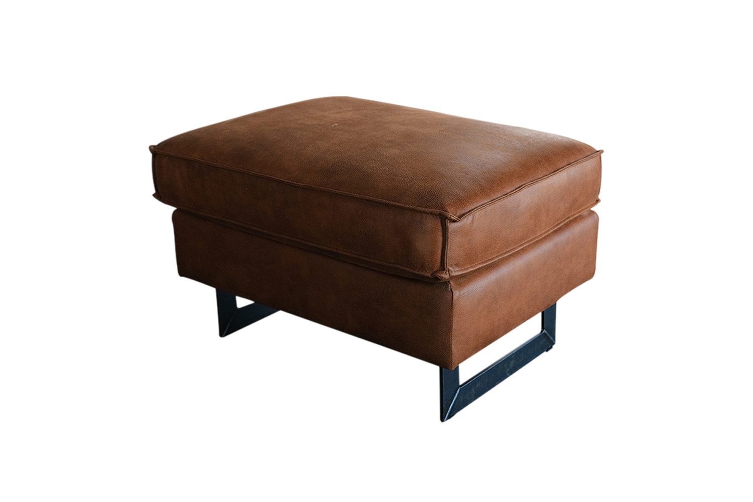 KAWOLA Hocker VILNIUS, Polsterhocker Kunstleder mit Lederanteil cognac