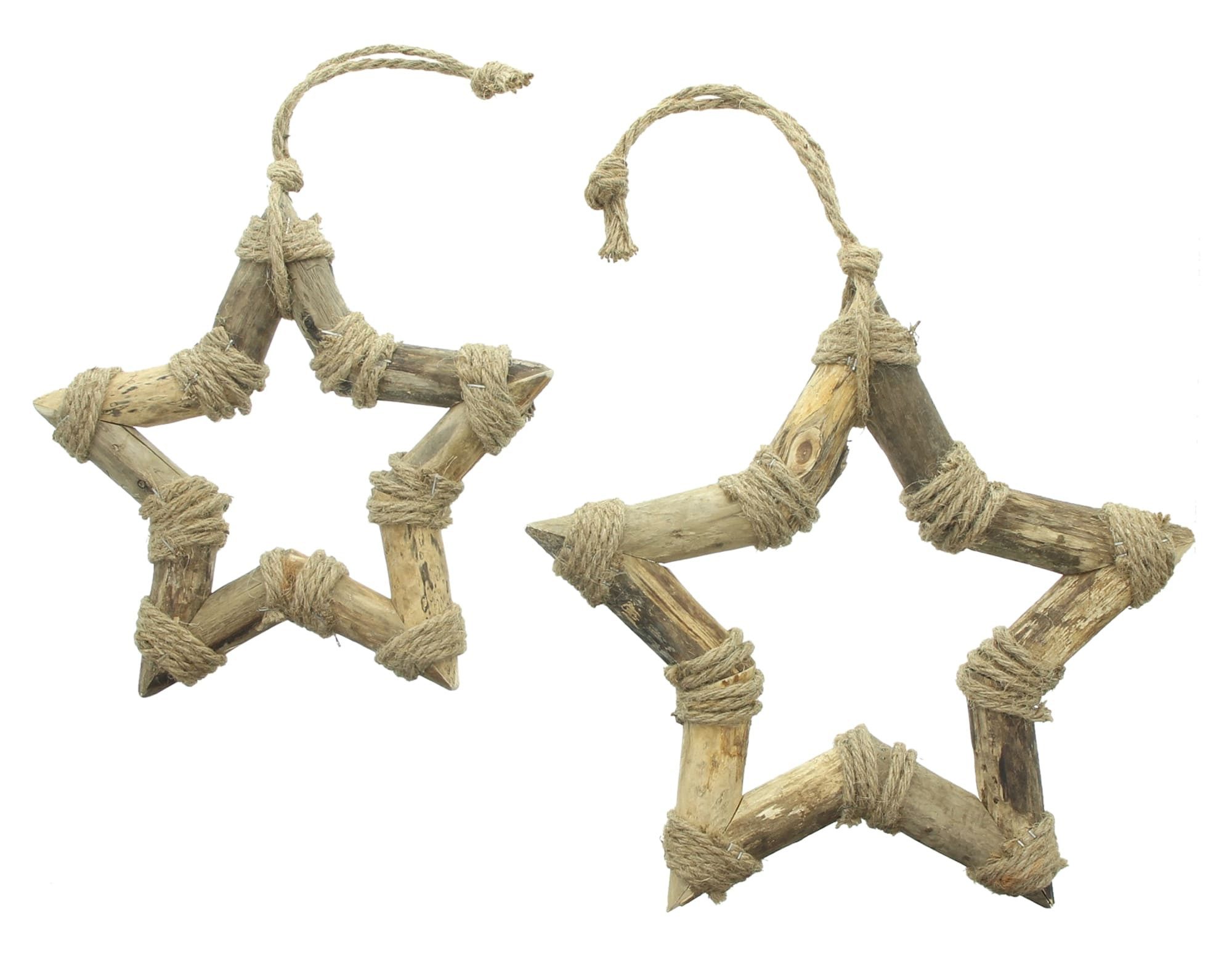 Dekoleidenschaft Dekohänger Stern "Shabby-Chic" aus recyceltem Holz & Jute, Weihnachtsdeko Hänger (2 St., im Set), Ø 26 + 33 cm groß, Weihnachtsbaumschmuck, Deko Weihnachten, Holzsterne