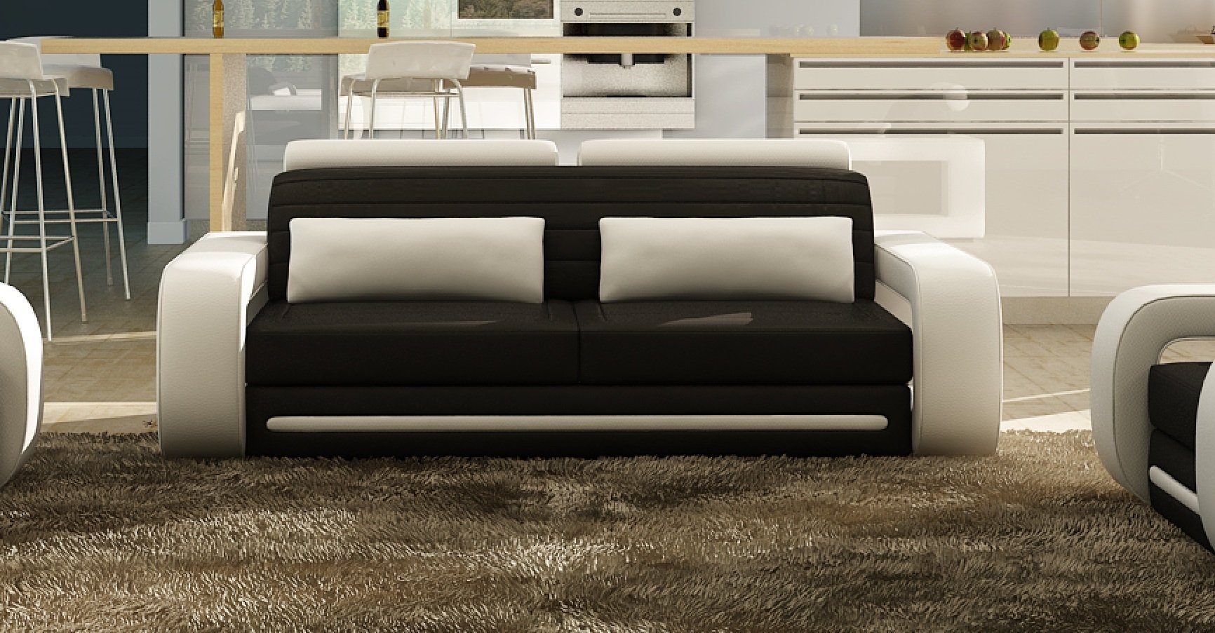 Made JVmoebel Neu, Weiß-schwarzes Modern 3 Design Ledersofa Couch Europe Sofa in Sitzer