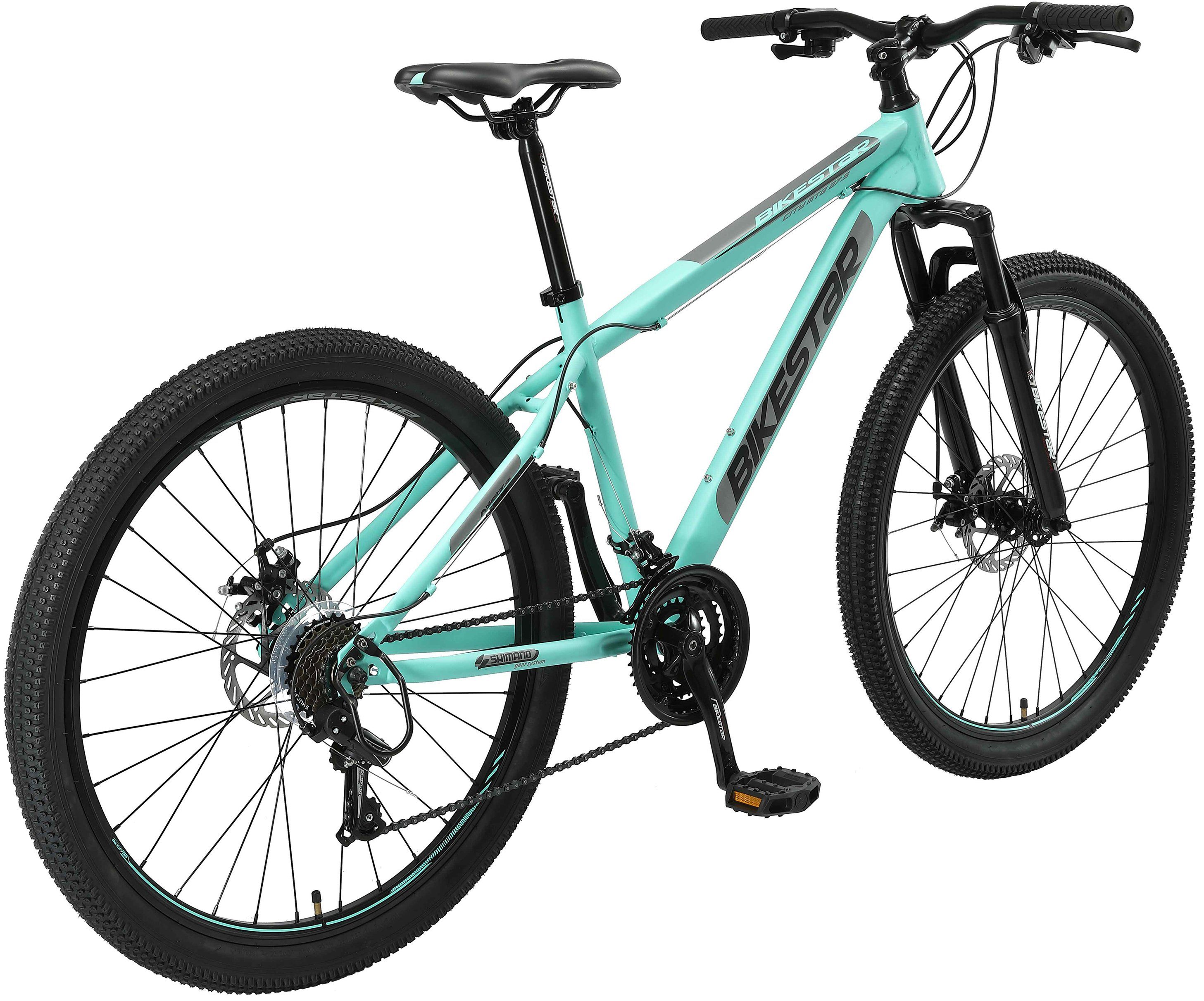 Bikestar Mountainbike, 21 Gang Shimano RD-TY300 Schaltwerk, Kettenschaltung, für Damen und Herren, Kettenschaltung