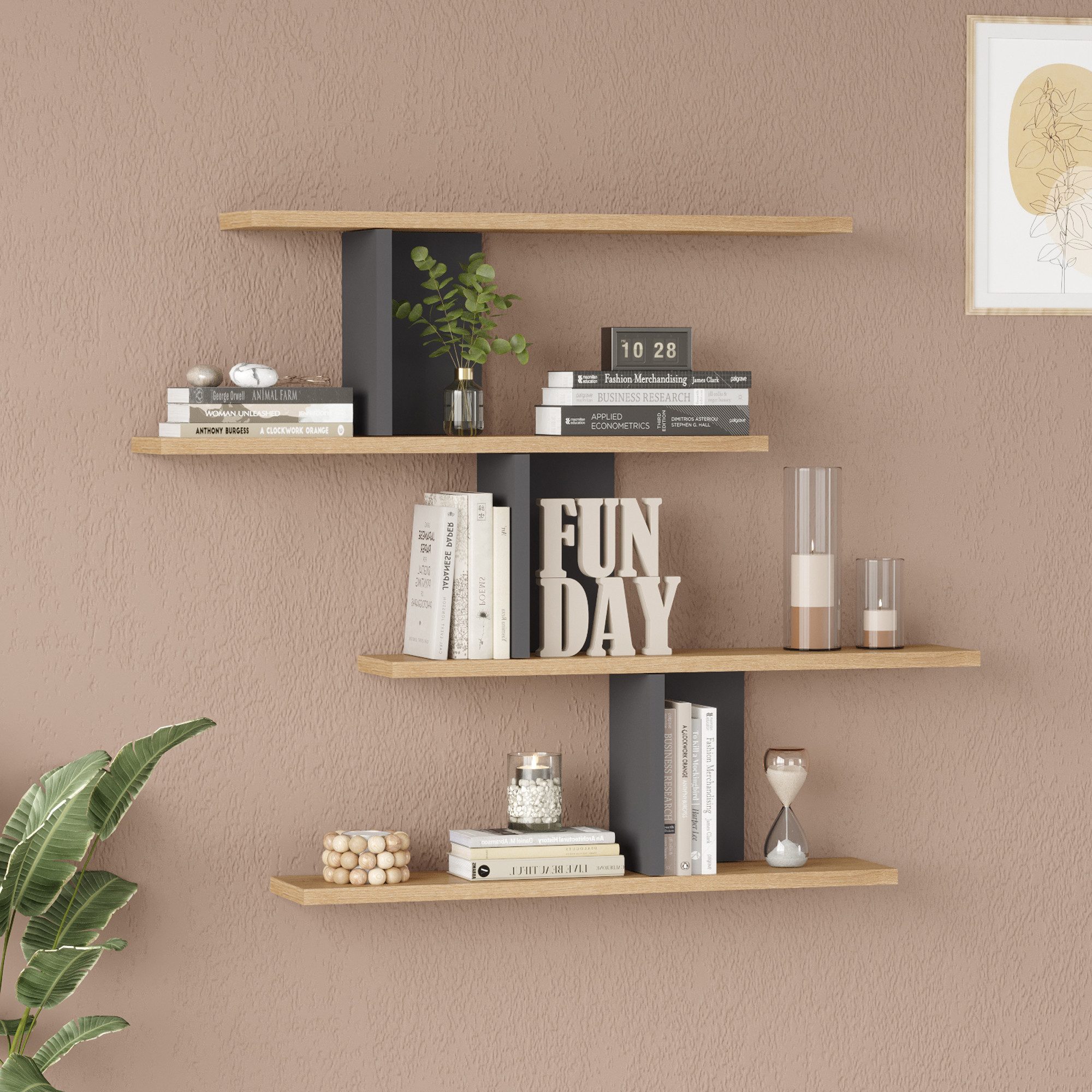 en.casa Wandregal, »Hökkomi« mit 4 Ablagen 78x99x15 cm Holzoptik / Anthrazit