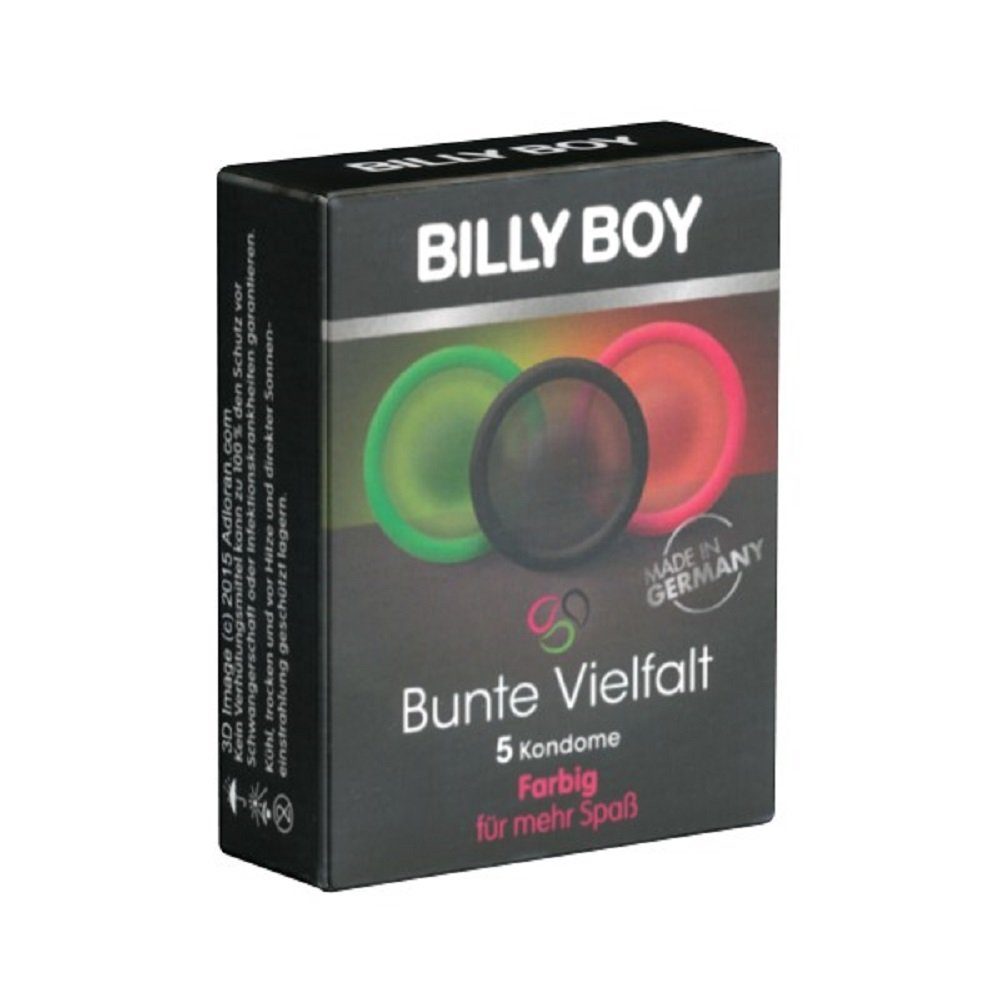 Billy Boy Kondome Bunte Vielfalt (Kondom Sortiment) verschiedene Sorten, Packung mit, 5 St., Kondome mit Gleitfilm, bunt gemischte Kondome