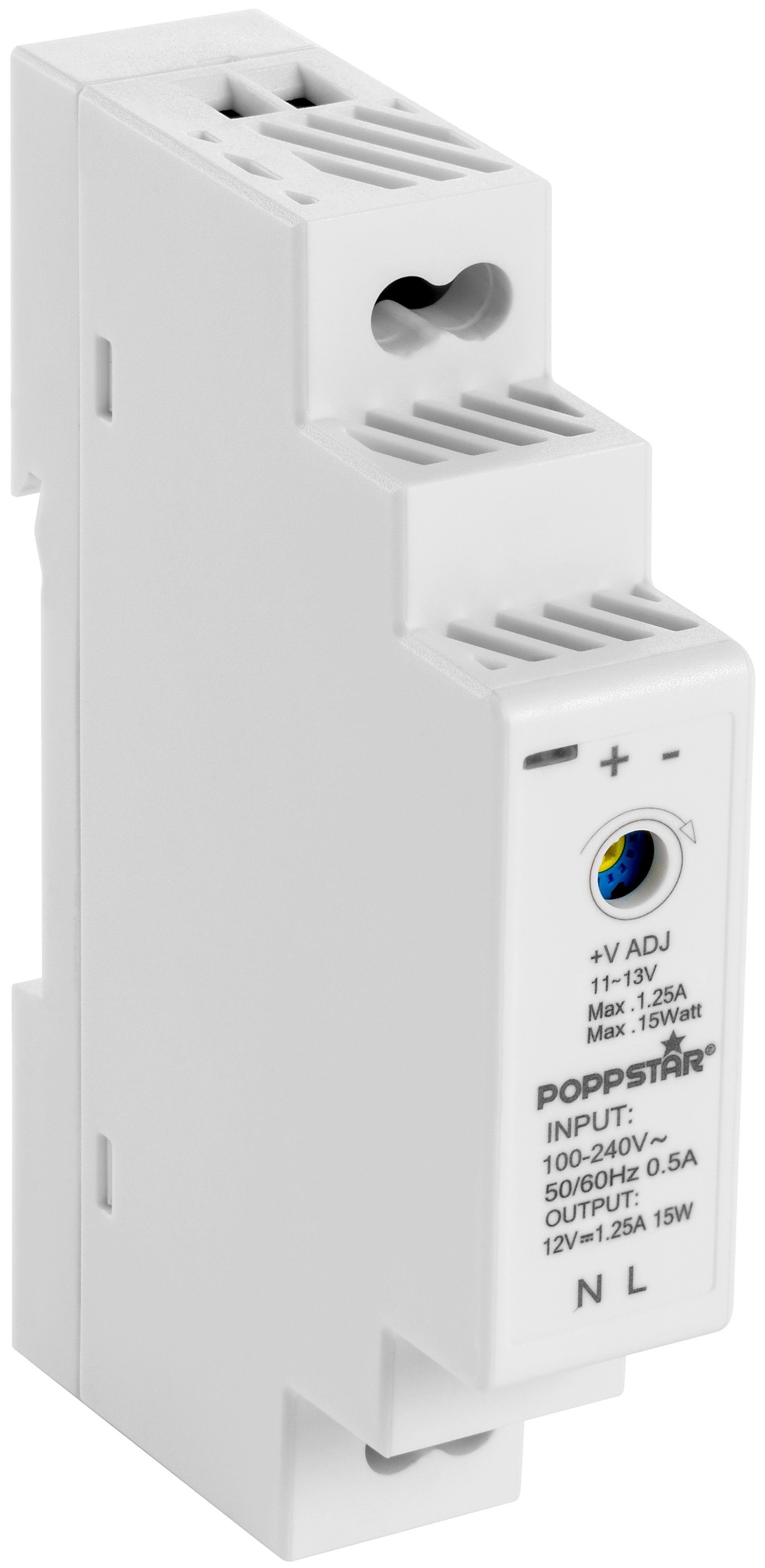 Poppstar Hutschienen-Netzteil (Netzteil für Hutschiene, Input 100-240VAC  Output 12V DC 1,25A 15W, weiß)