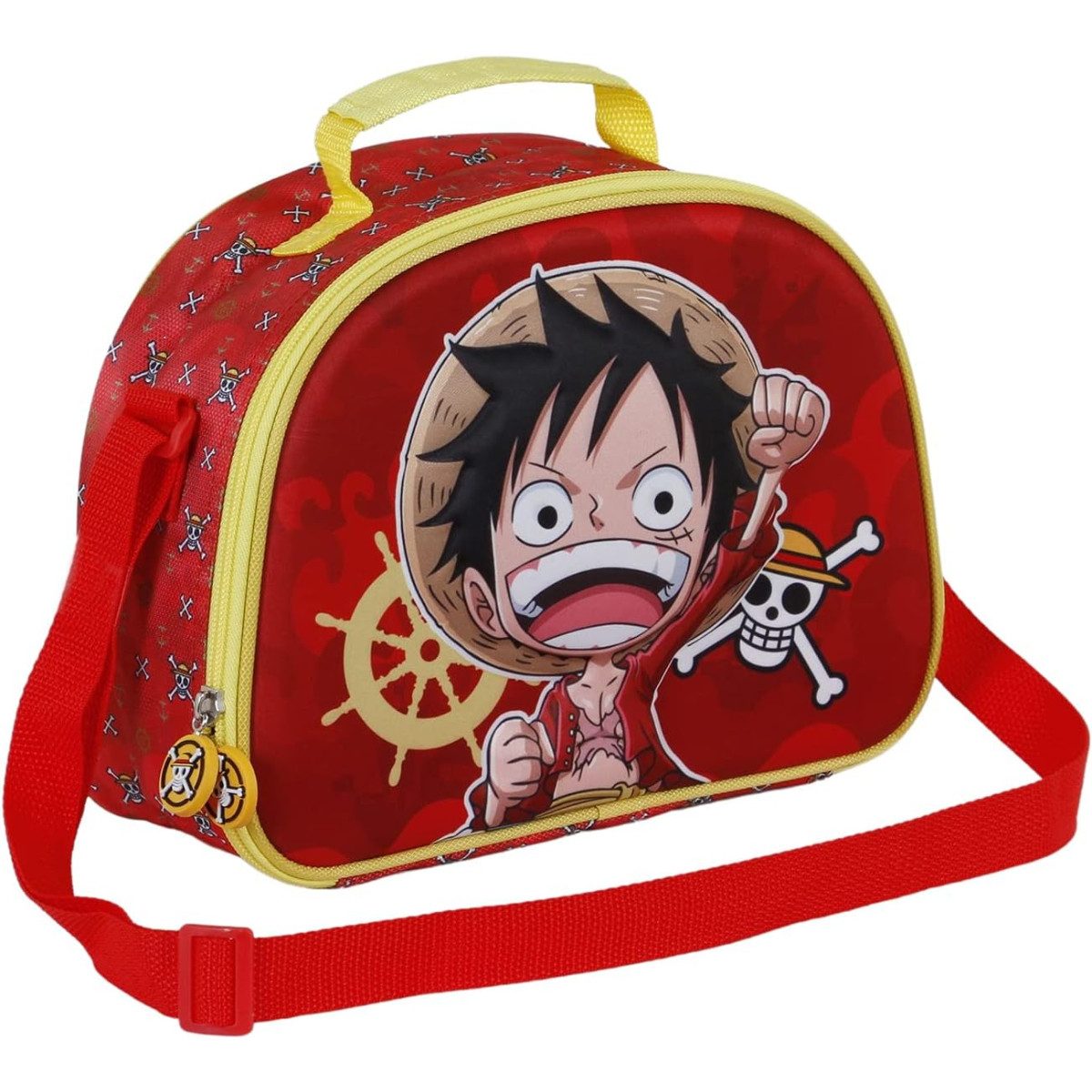 One Piece Freizeittasche - Frühstückstasche Kinder Rot mit Reißverschluss und Schulterriemen (1-tlg)