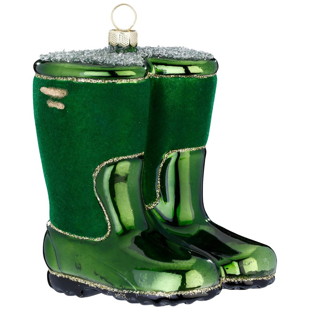 Holly & Jolly Christbaumschmuck Gummistiefel, grün 11cm - Glasornament (1-tlg), formgeblasen, handbemalt