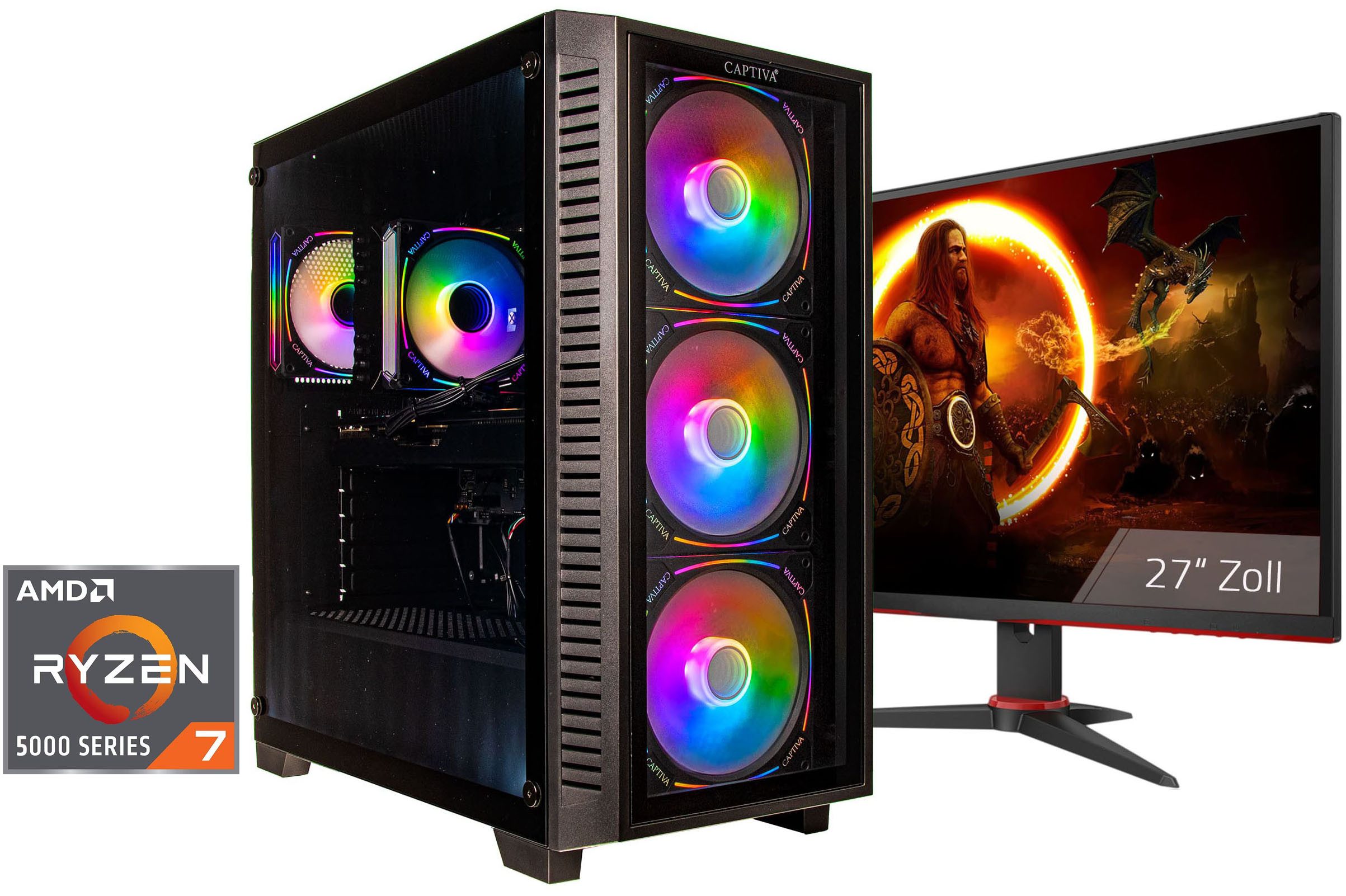 CAPTIVA Advanced Gaming R94-916 TFT Bundle Gaming-PC-Komplettsystem (27", AMD Ryzen 7 5700X, GeForce® RTX™ 5060 Ti, 32 GB RAM, 2000 GB SSD)