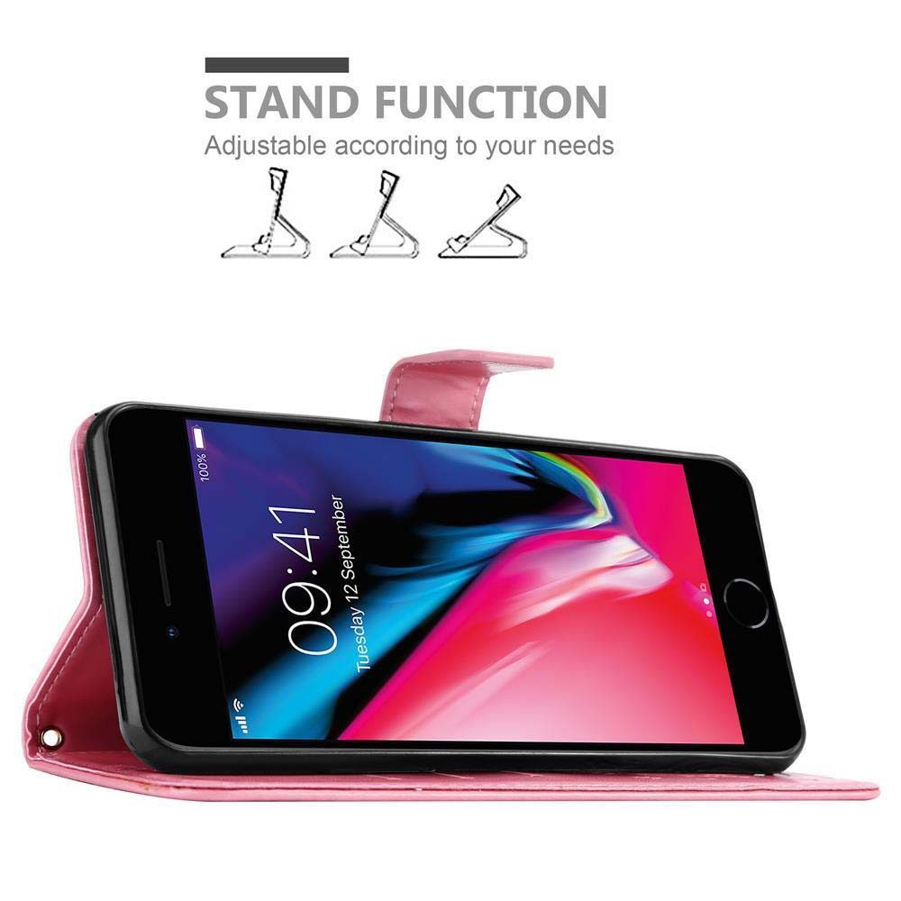 Cadorabo Handyhülle für iPhone 7 PLUS / 7S PLUS / 8 PLUS Hülle Apple iPhone 7 PLUS / 7S PLUS / 8 PLUS, Hülle Schutzhülle Blumen Flower mit Standfunktion Kartenfach Magnet