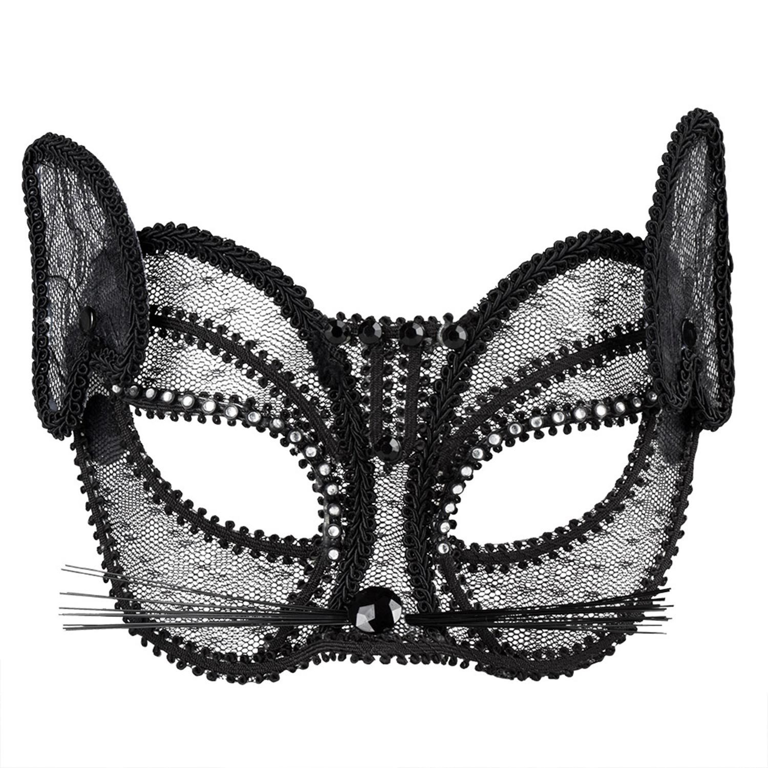 Boland Verkleidungsmaske Spitzen Augenmaske 'Katze de luxe', Schwarz