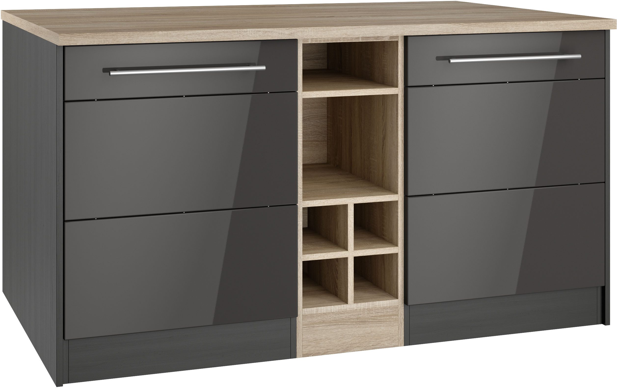 KOCHSTATION Kücheninsel KS-Wien, Breite 153 cm, MDF-Fronten, Flaschenregal