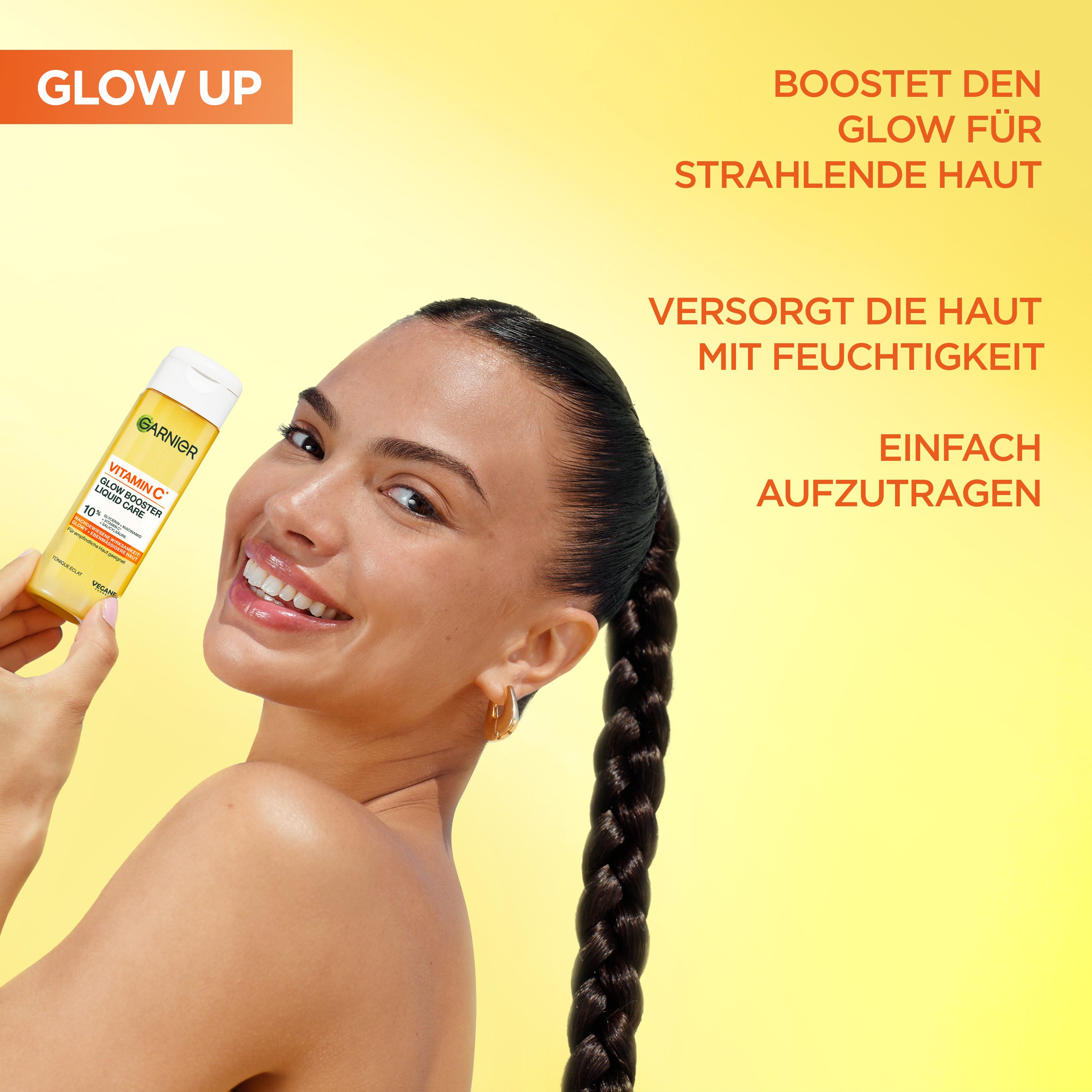 GARNIER Gesichtsfluid VITAMIN C GLOW BOOSTER LIQUID CARE, Spendet Feuchtigkeit und sorgt für ebenmäßigeren Teint.