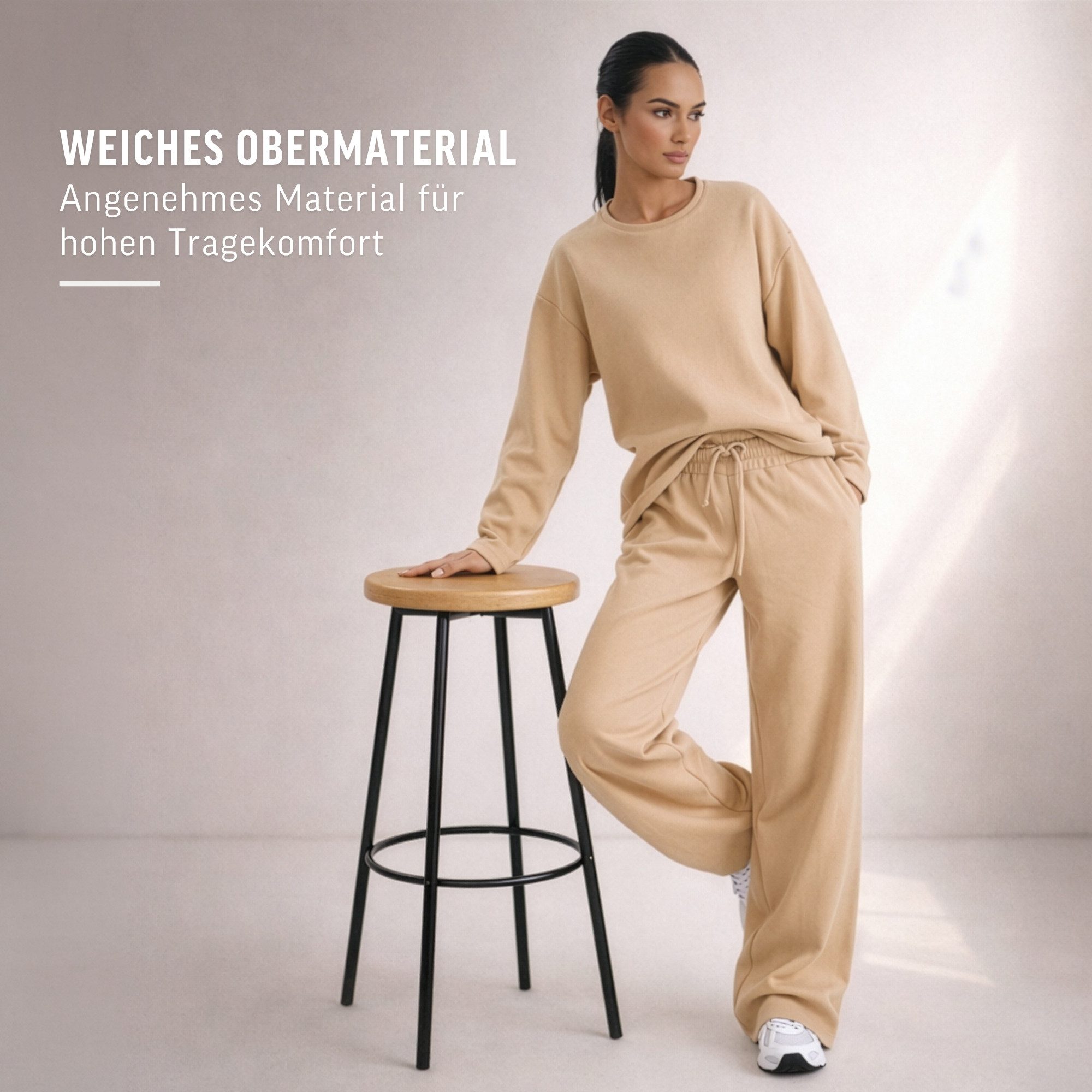 Smilodox Jogginghose Yelin, Trainingshose Damen Oversized Fit Wide-Leg mit Tunnelzug Elastischer Bund, Kordelzug, Weites Bein, Dezentes Logo, Freizeit