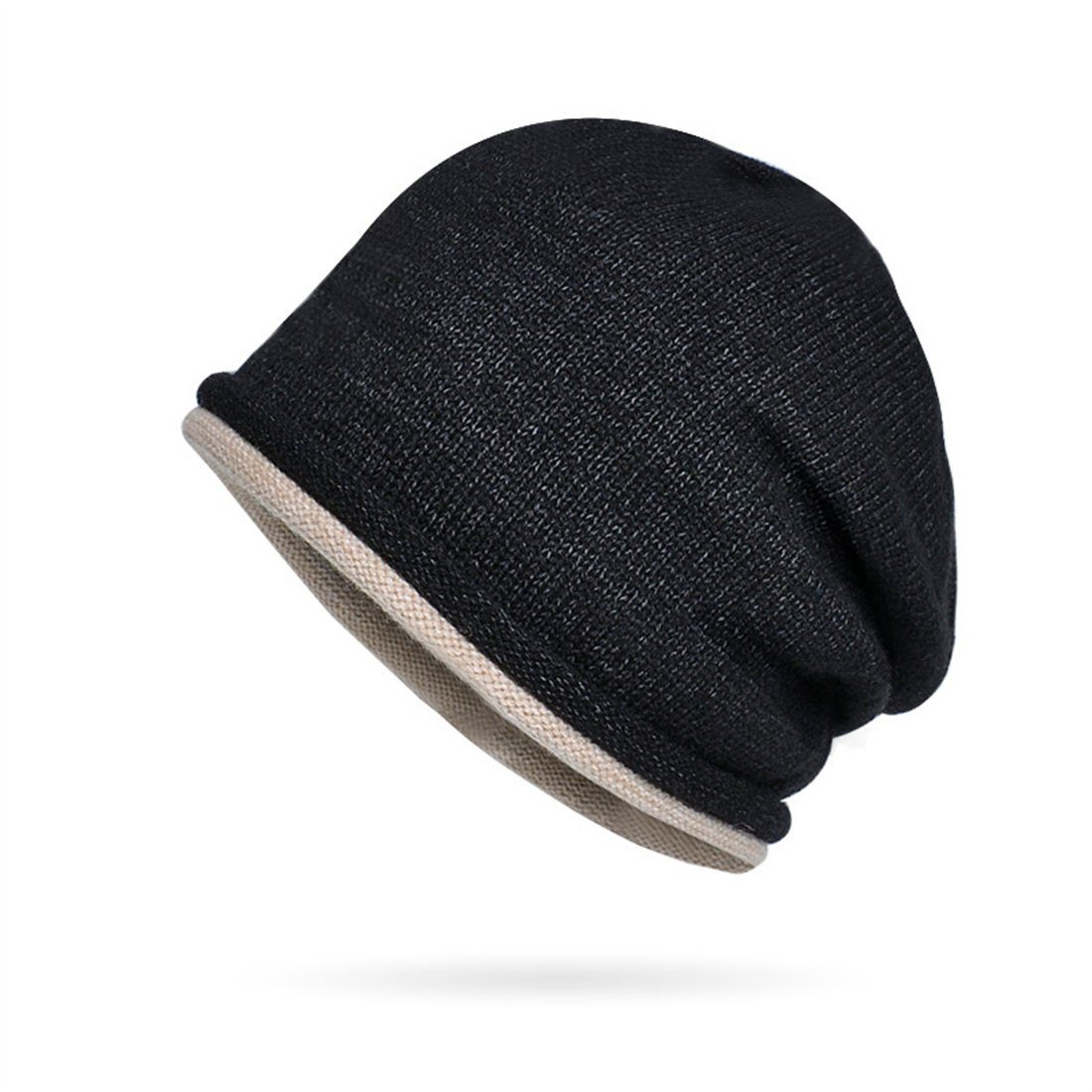 warme DÖRÖY Kopfmütze,gestapelte Mütze Schwarz Winter Strickmütze,Ohrenschutz Strickmütze Unisex