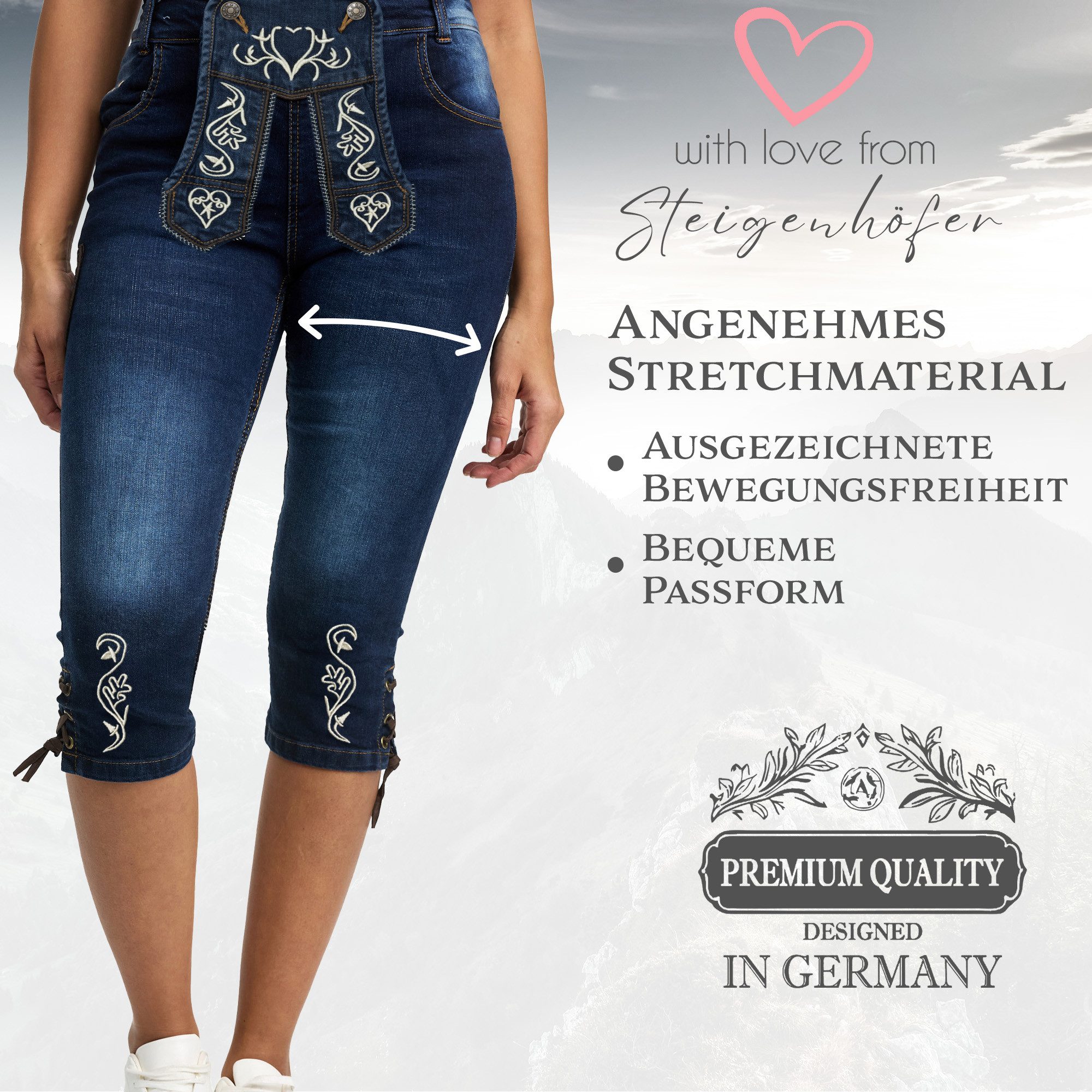 Steigenhöfer Manufaktur Trachtenjeans im Lederhosen Look - Damen Shorts - S günstig online kaufen